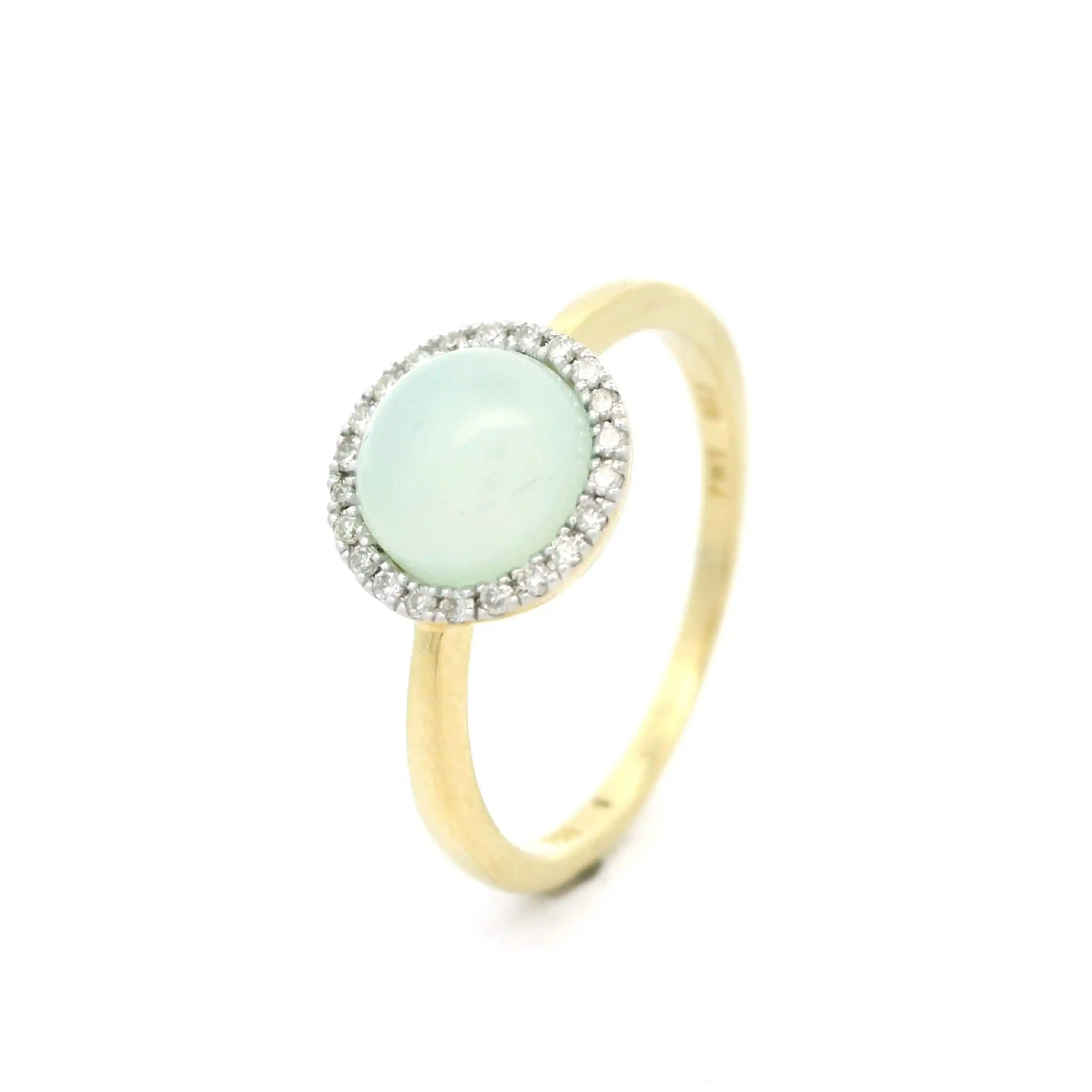 Ring Gelbgold mit Chalcedon Cabochon und Brillanten