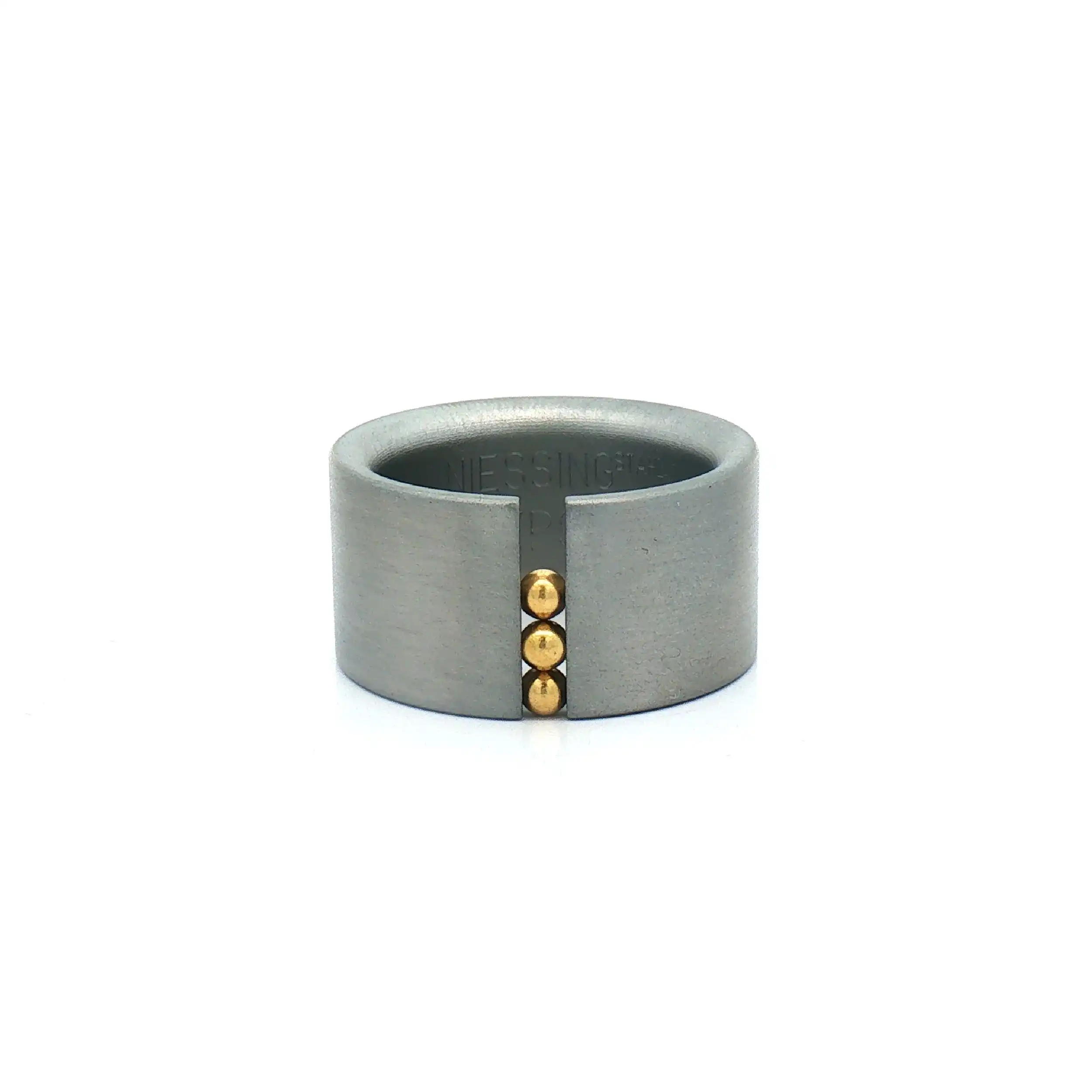 Ring Edelstahl Abakus Expo 2000 Niessing mit Goldkugeln