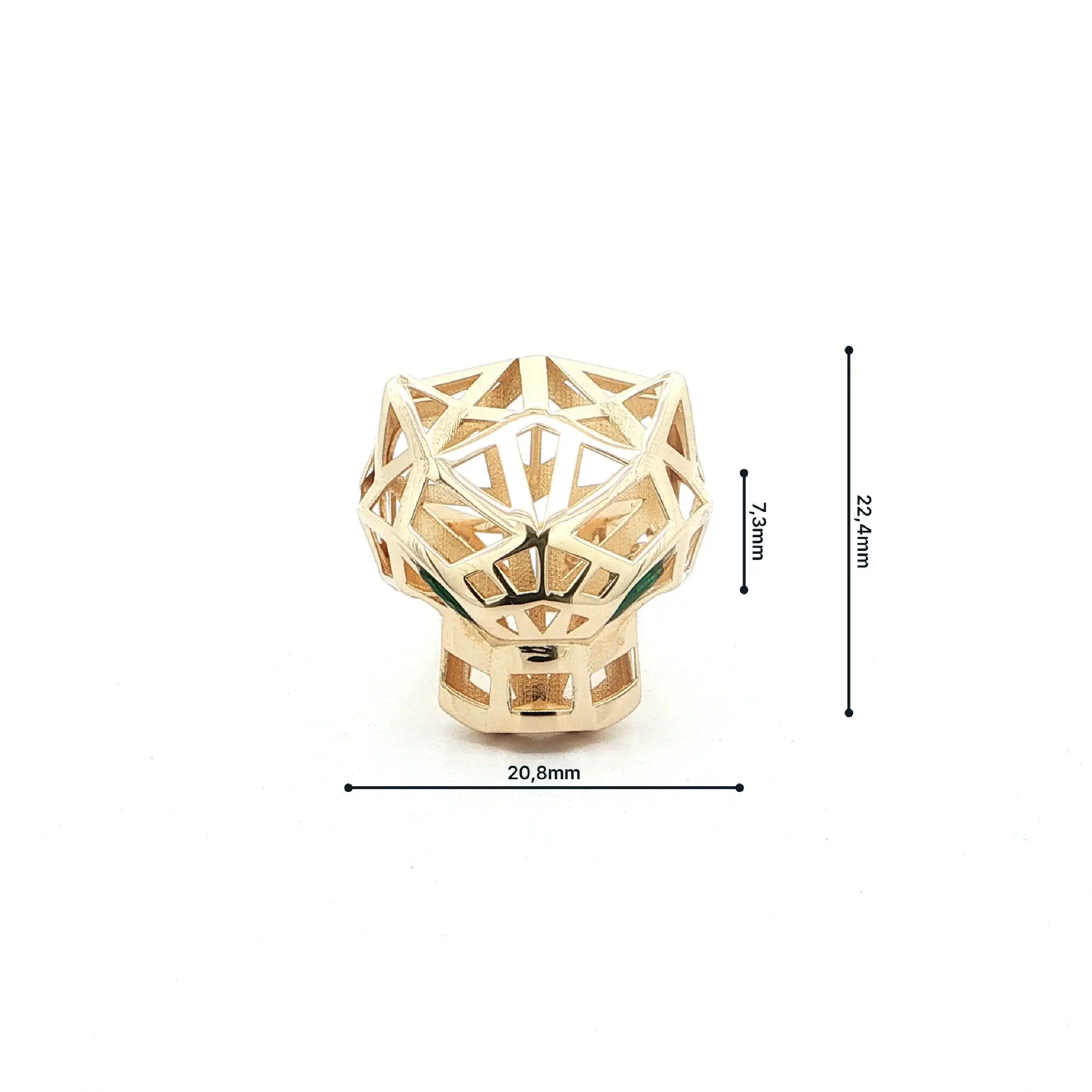 Ring Gelbgold Pantherkopf mit grünen Farbsteinen