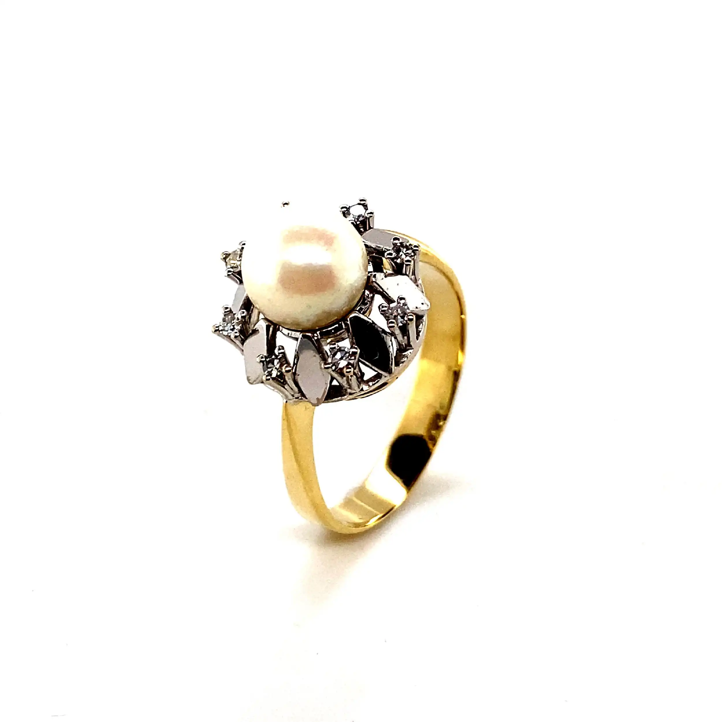 Ring Bicolor mit Perle und Diamanten