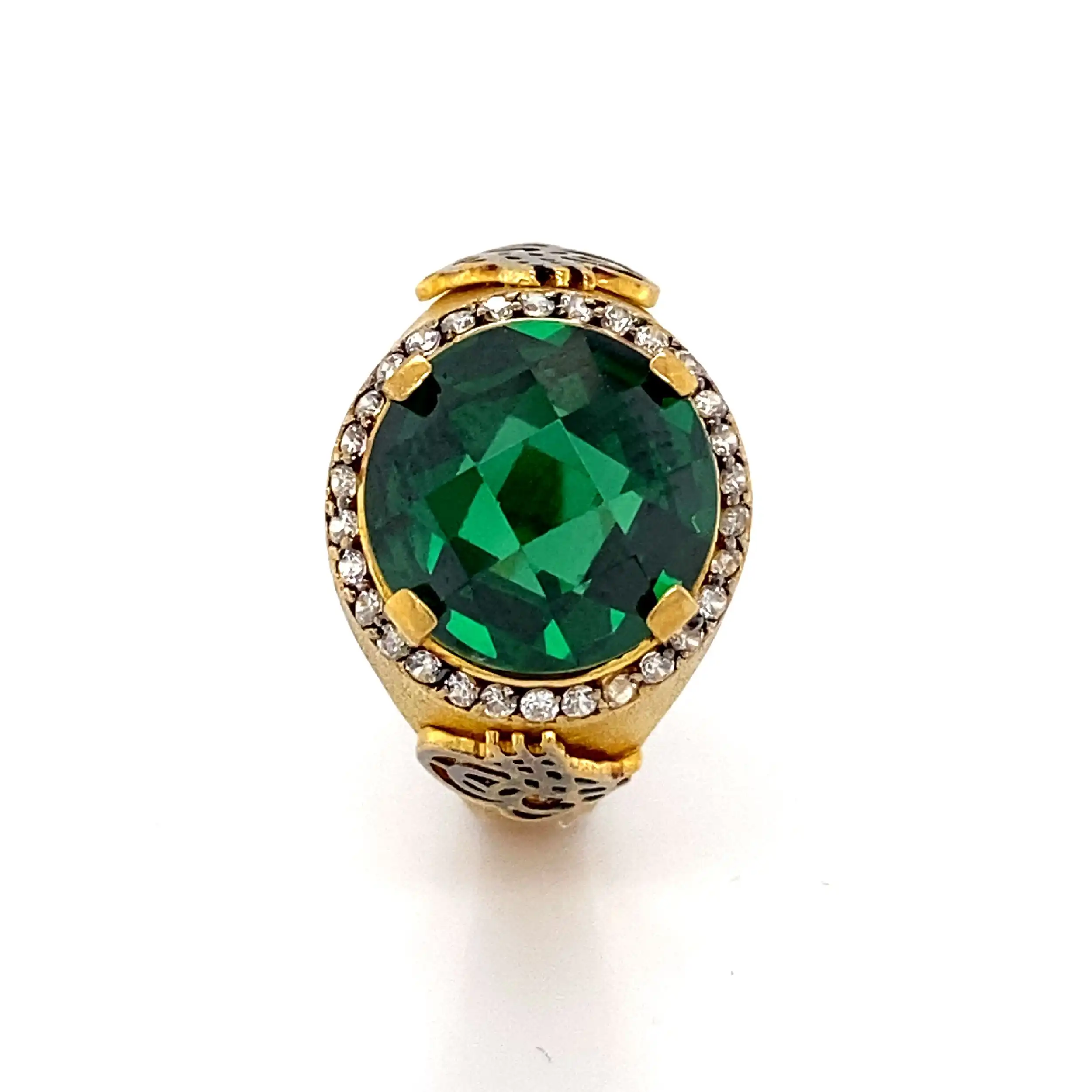 Ring Bicolor mit grünem Stein und Zirkonia Ring Bicolor mit grünem Stein und Zirkonia