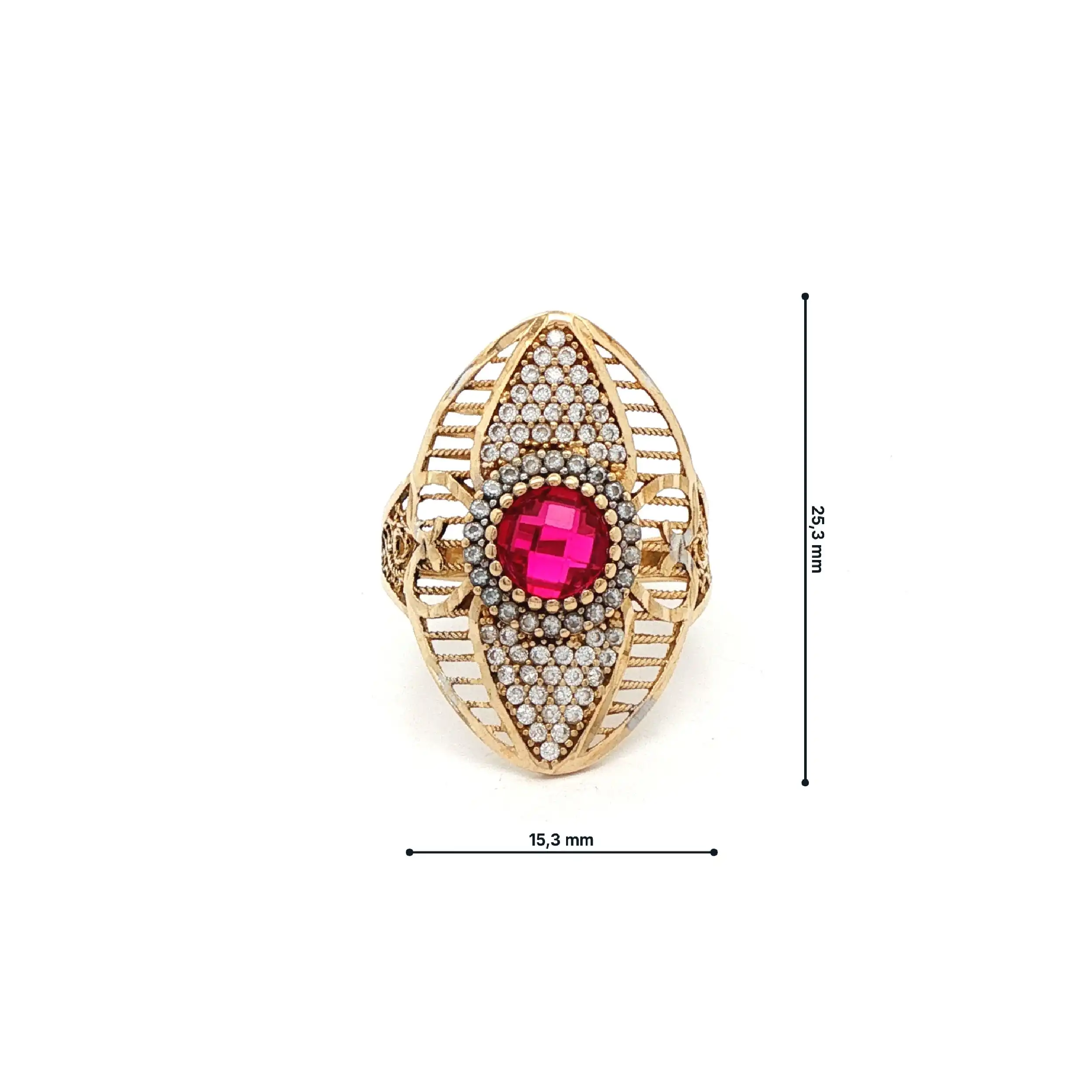 Ring Gelbgold mit rotem Farbstein und Zirkonia Ring Gelbgold mit rotem Farbstein und Zirkonia