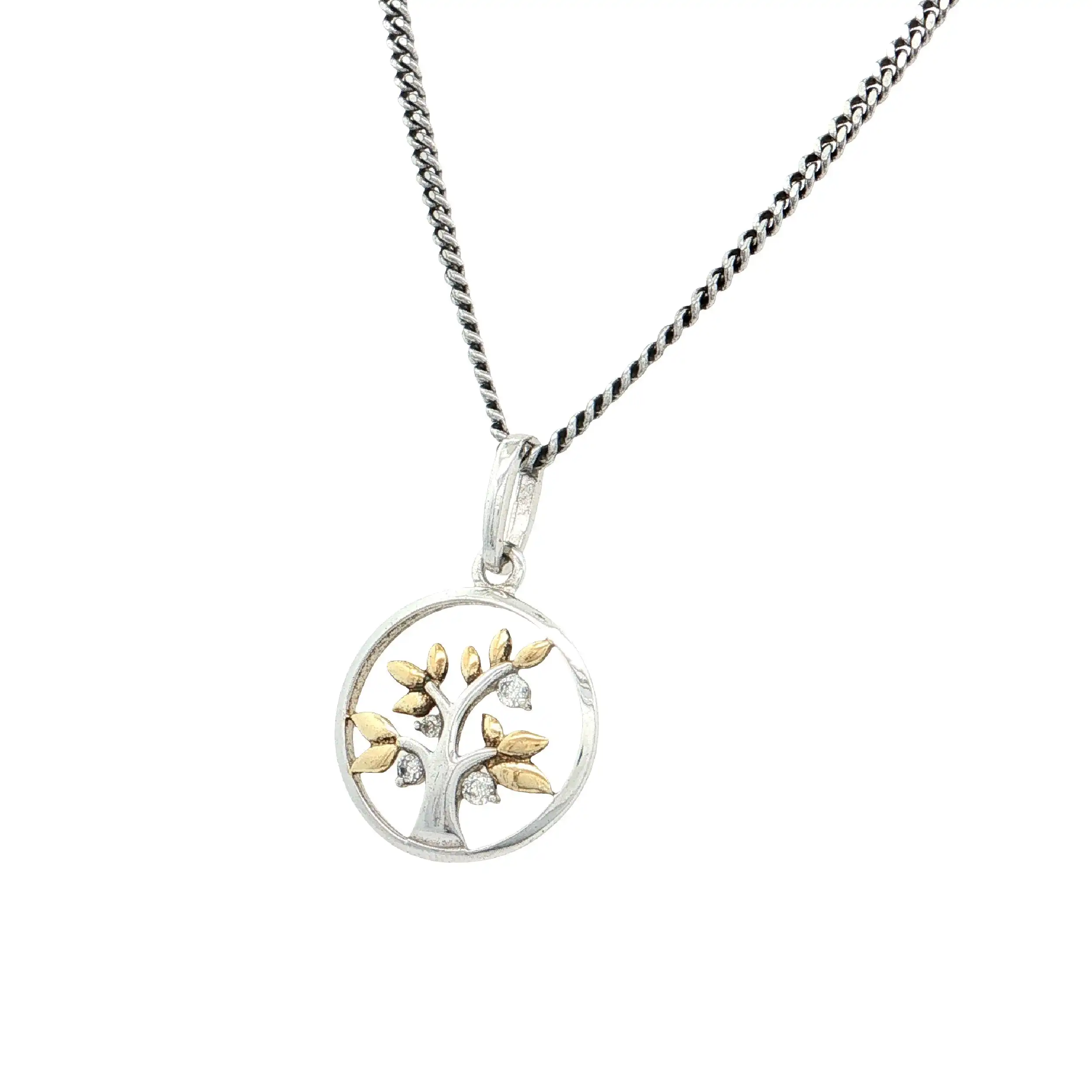 Kette Silber mit Anhänger Bicolor "Lebensbaum"