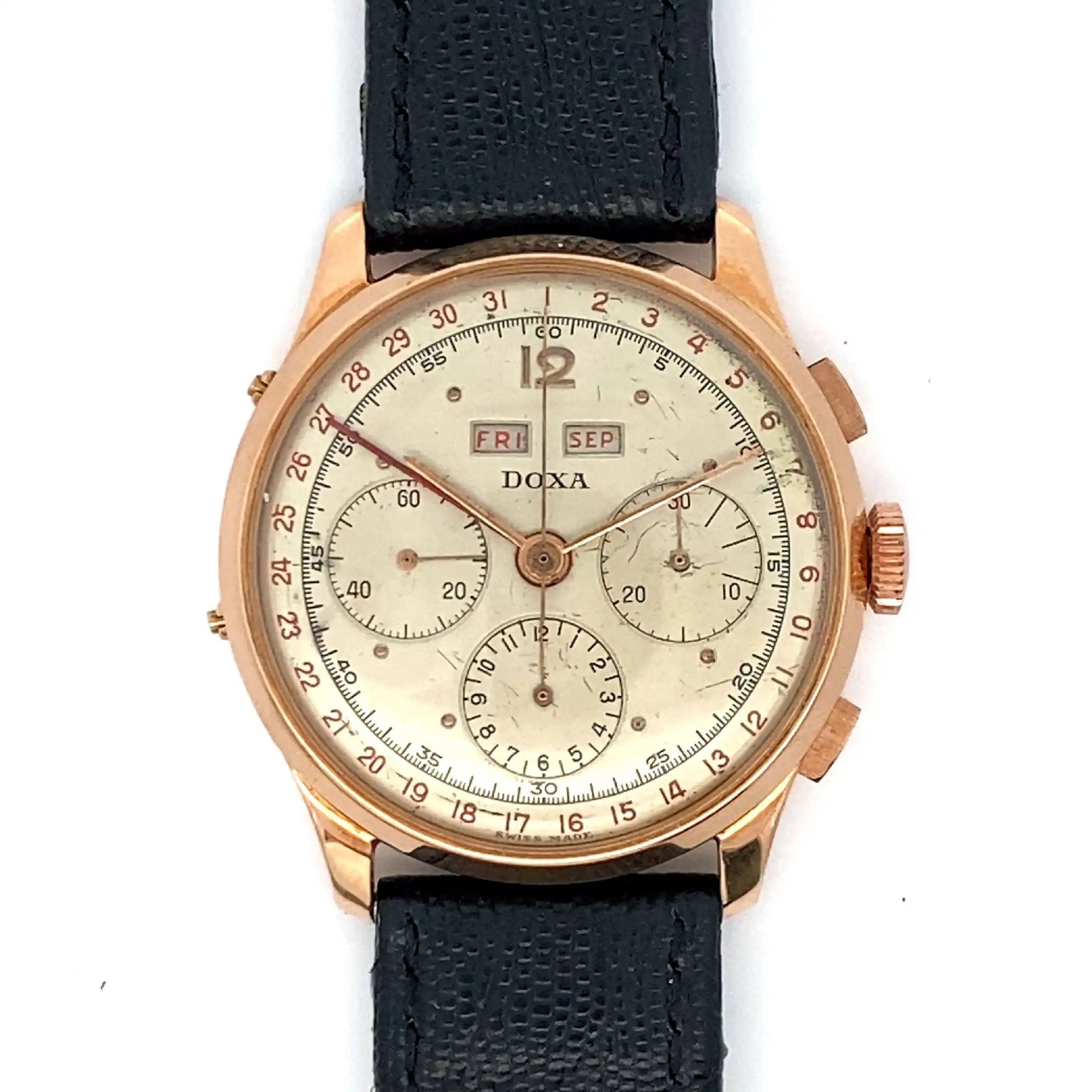 Herrenuhr Doxa Compax Triple Calendar Chronograph Rosegold Valjoux (301)