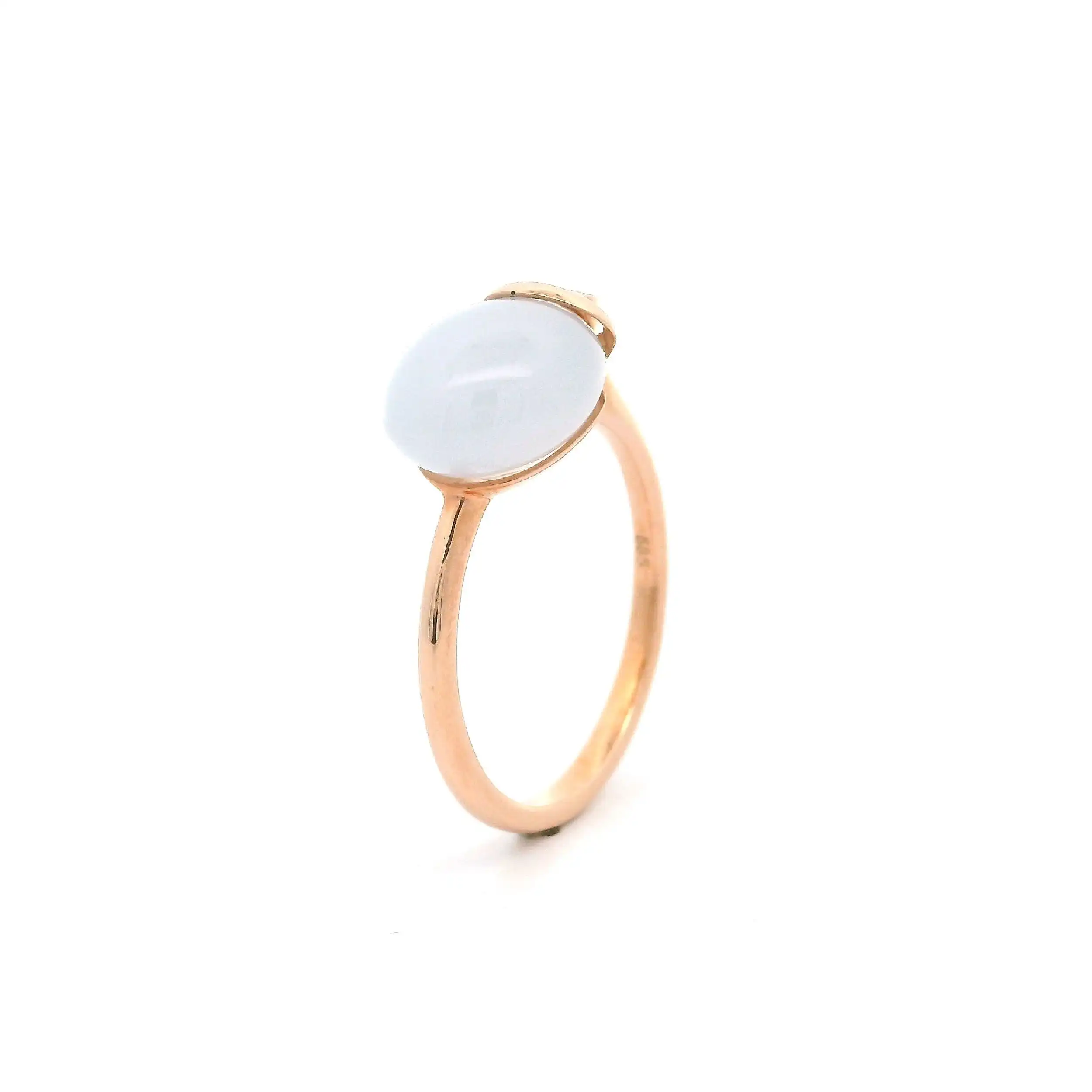 Ring Roségold mit Chalcedon Cabochon & Brillant, graviert mit 0,01ct.