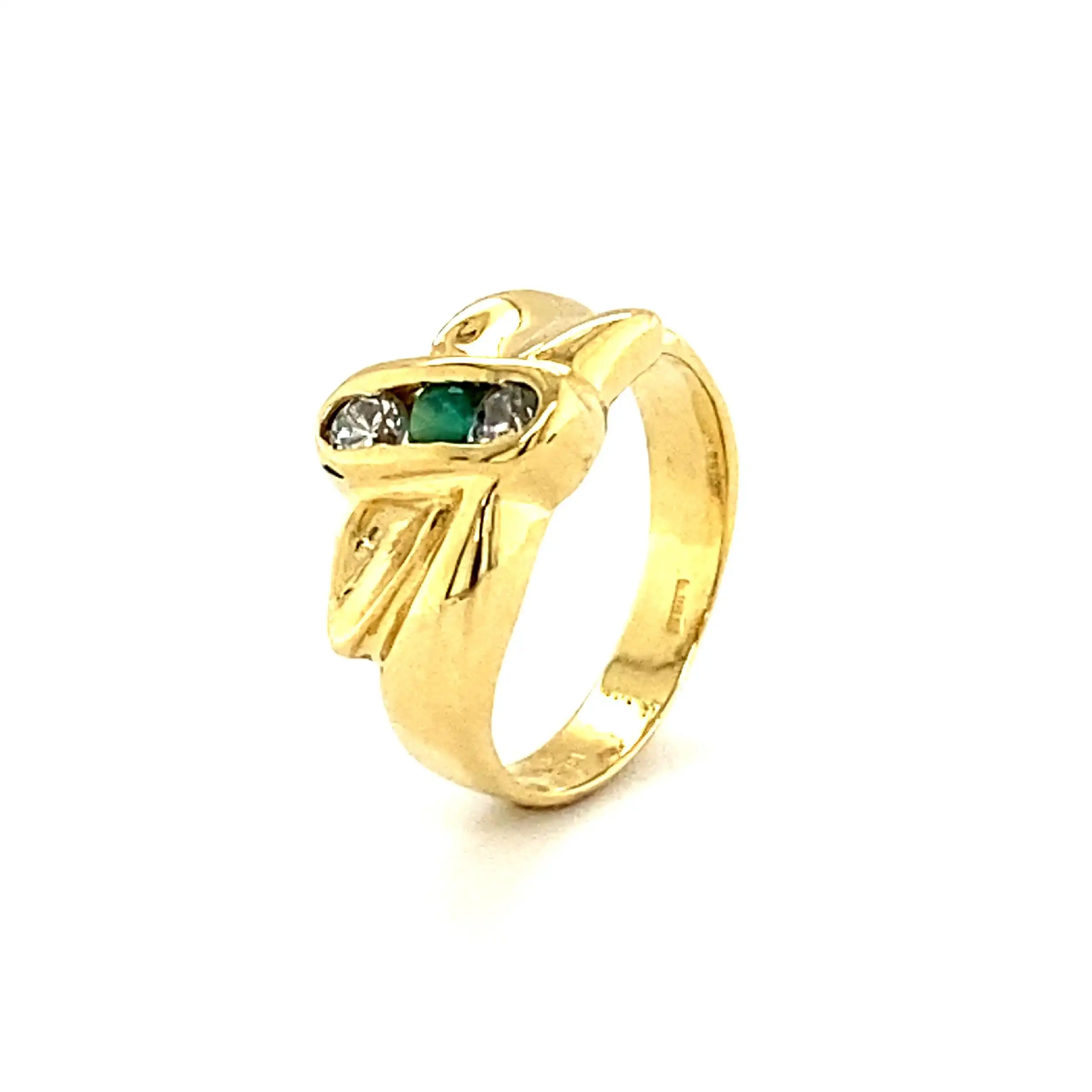 Ring Gelbgold mit grünem Farbstein & Zirkonia