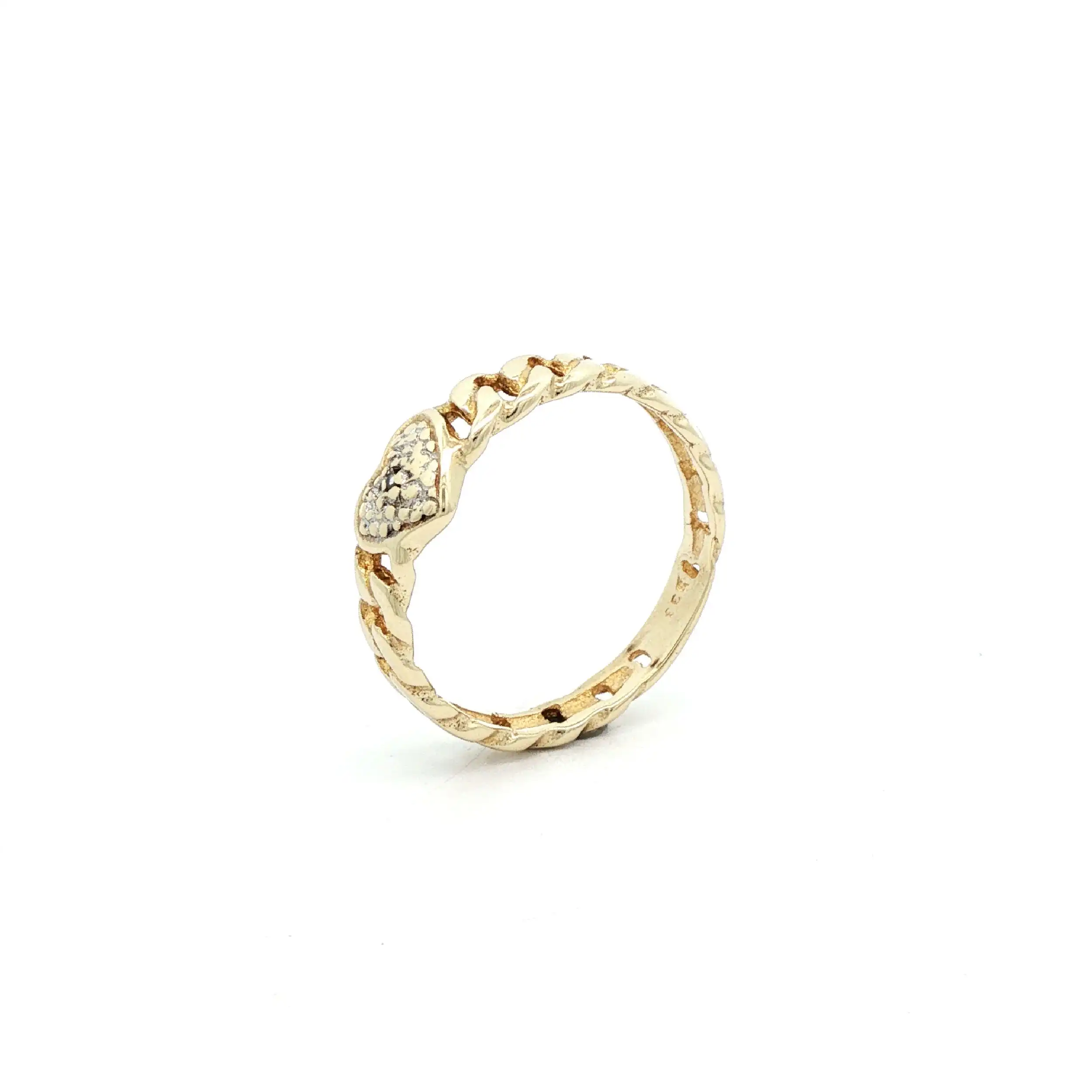 Ring Gelbgold Panzermuster "Herz" mit Diamantrose