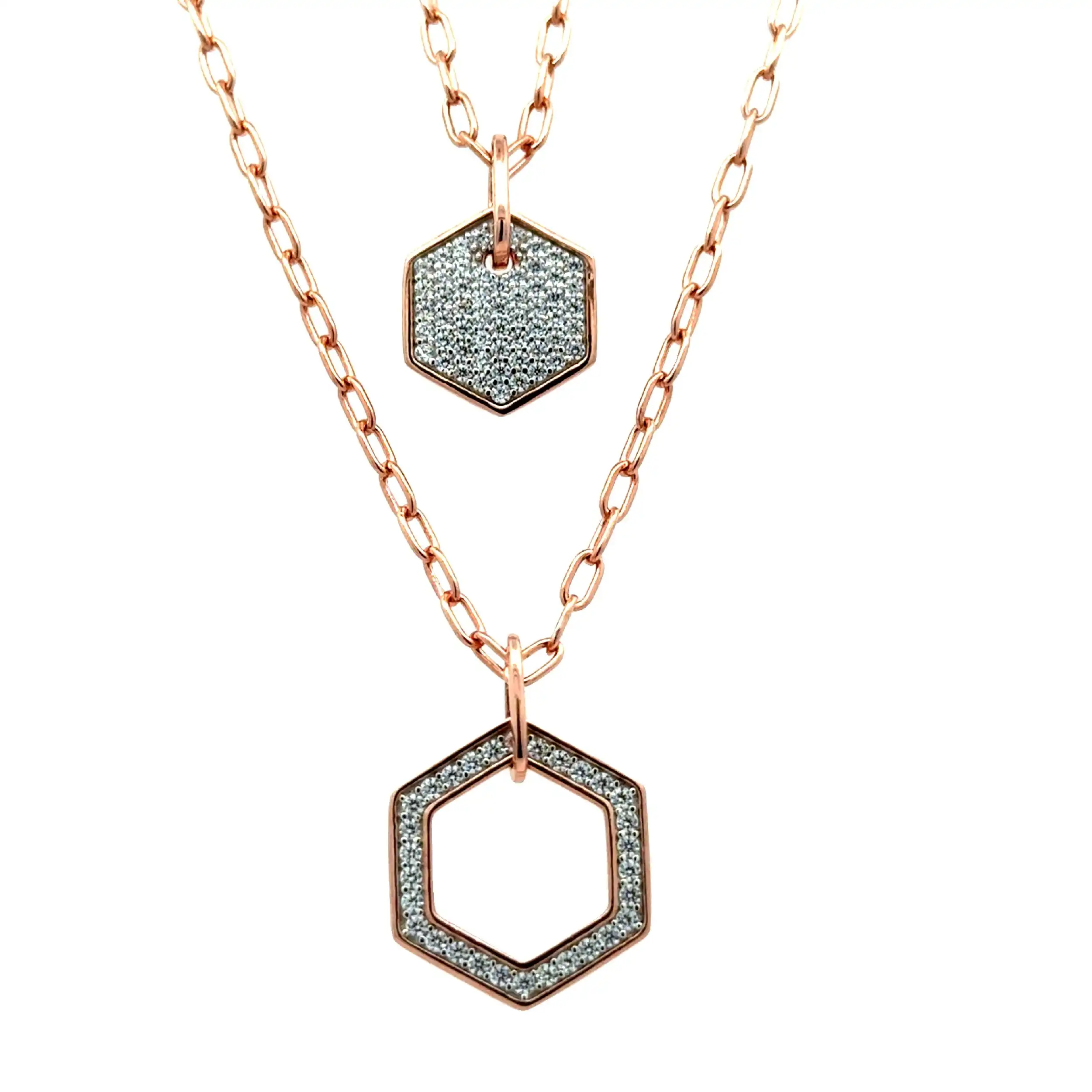 Collier Silber rose vergoldet mit zwei Anhänger mit 87 Zirkonia Collier Silber rose vergoldet mit zwei Anhänger mit 87 Zirkonia