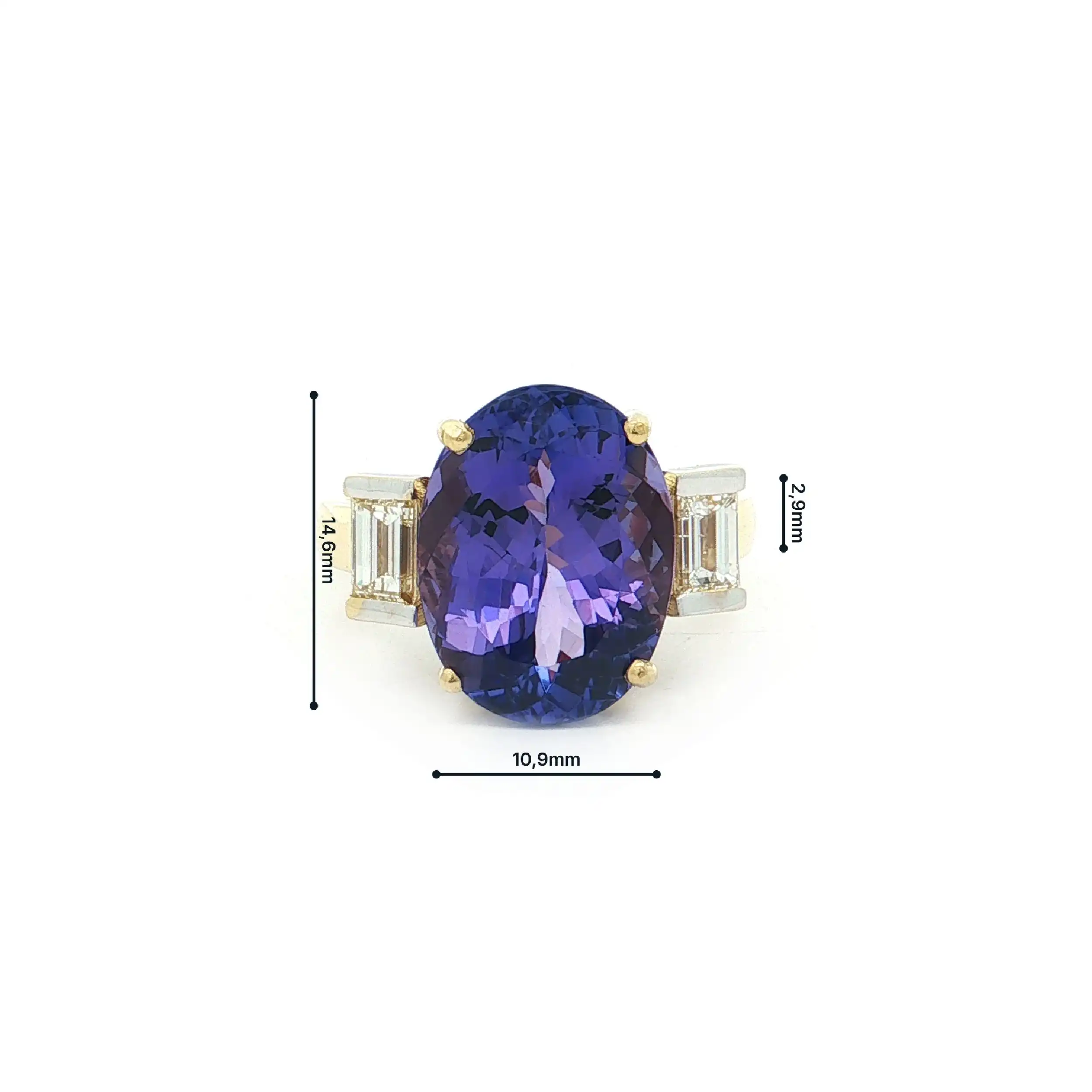 Ring Bicolor mit Tansanit und Baguette Diamanten mit Expertise von DSEF