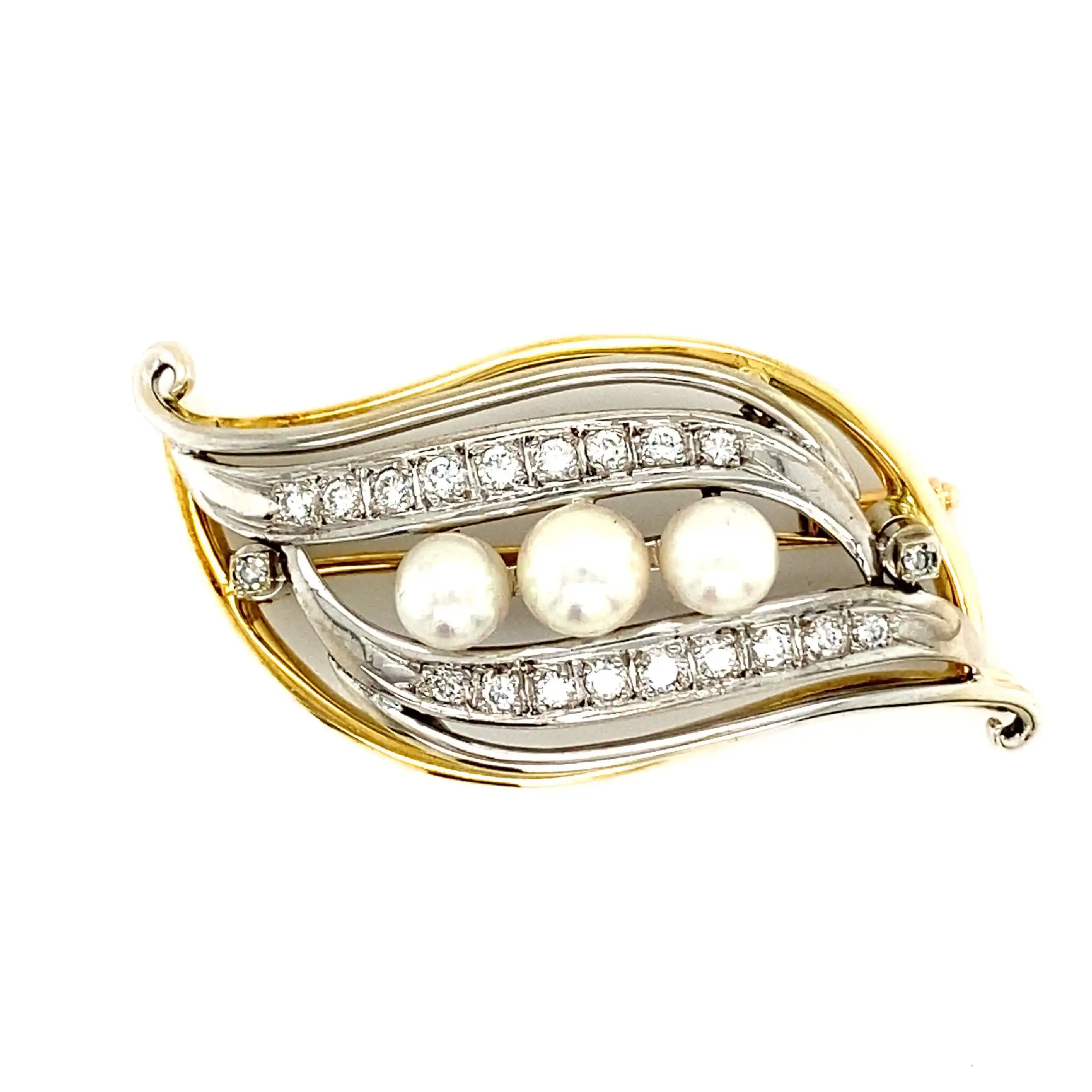 Brosche Bicolor mit Perlen, Brillanten & Diamanten