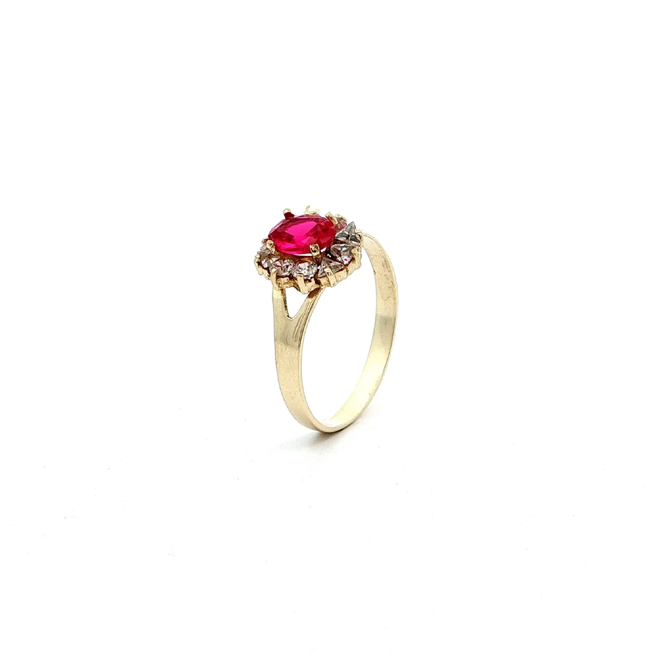 Ring Gelbgold mit rotem Farbstein & Zirkonia Ring Gelbgold mit rotem Farbstein & Zirkonia
