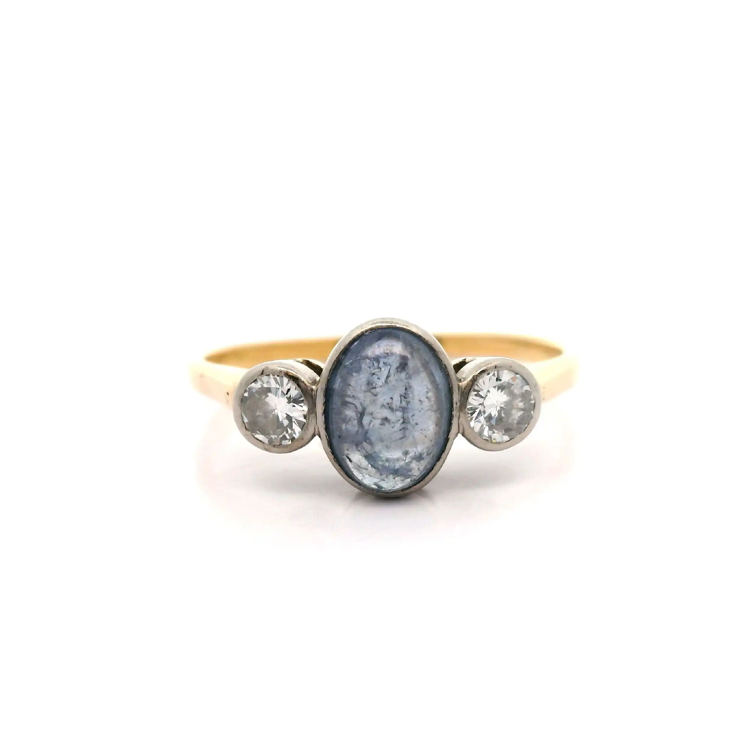 Ring Bicolor mit blauem Cabochon und Brillanten Ring Bicolor mit blauem Cabochon und Brillanten