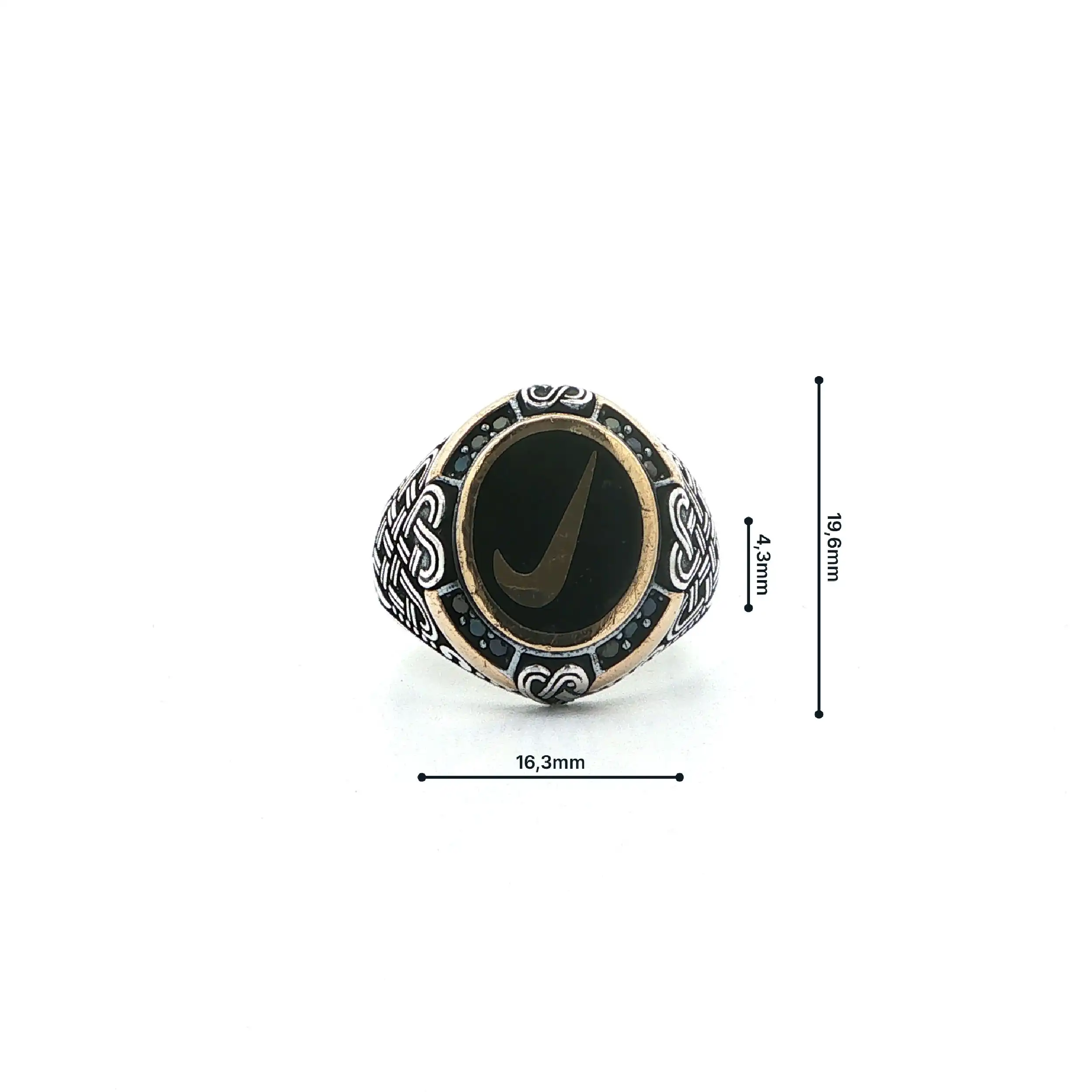 Silberring mit schwarzen Farbsteinen & Nike Emblem