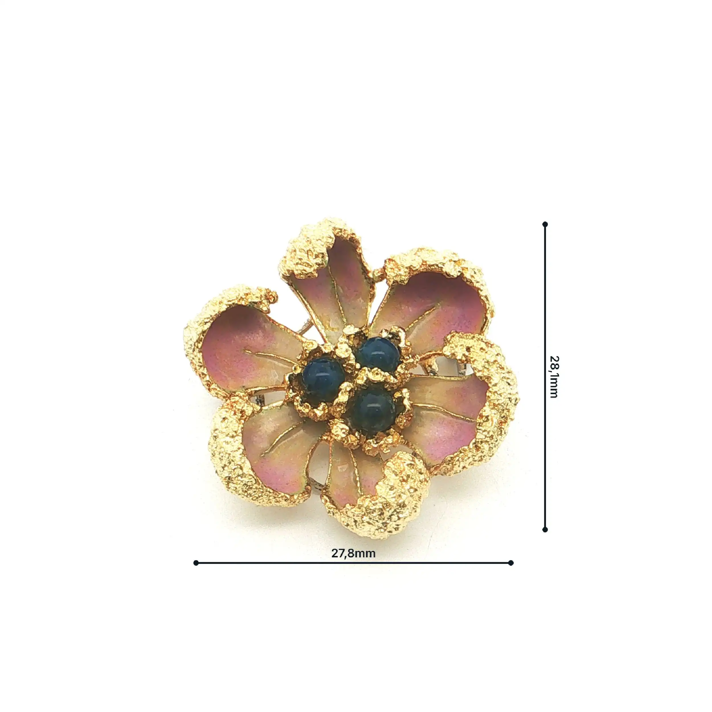 Brosche Gelbgold mit blauen Farbsteinen und Emaille