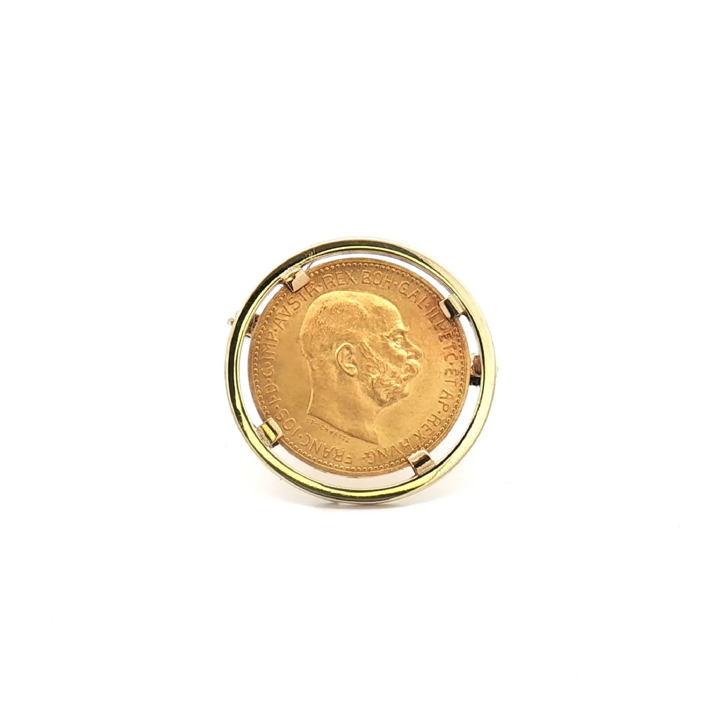 Brosche Gelbgold mit Münze 20 Corona 1894 Franz Joseph Brosche Gelbgold mit Münze 20 Corona 1894 Franz Joseph