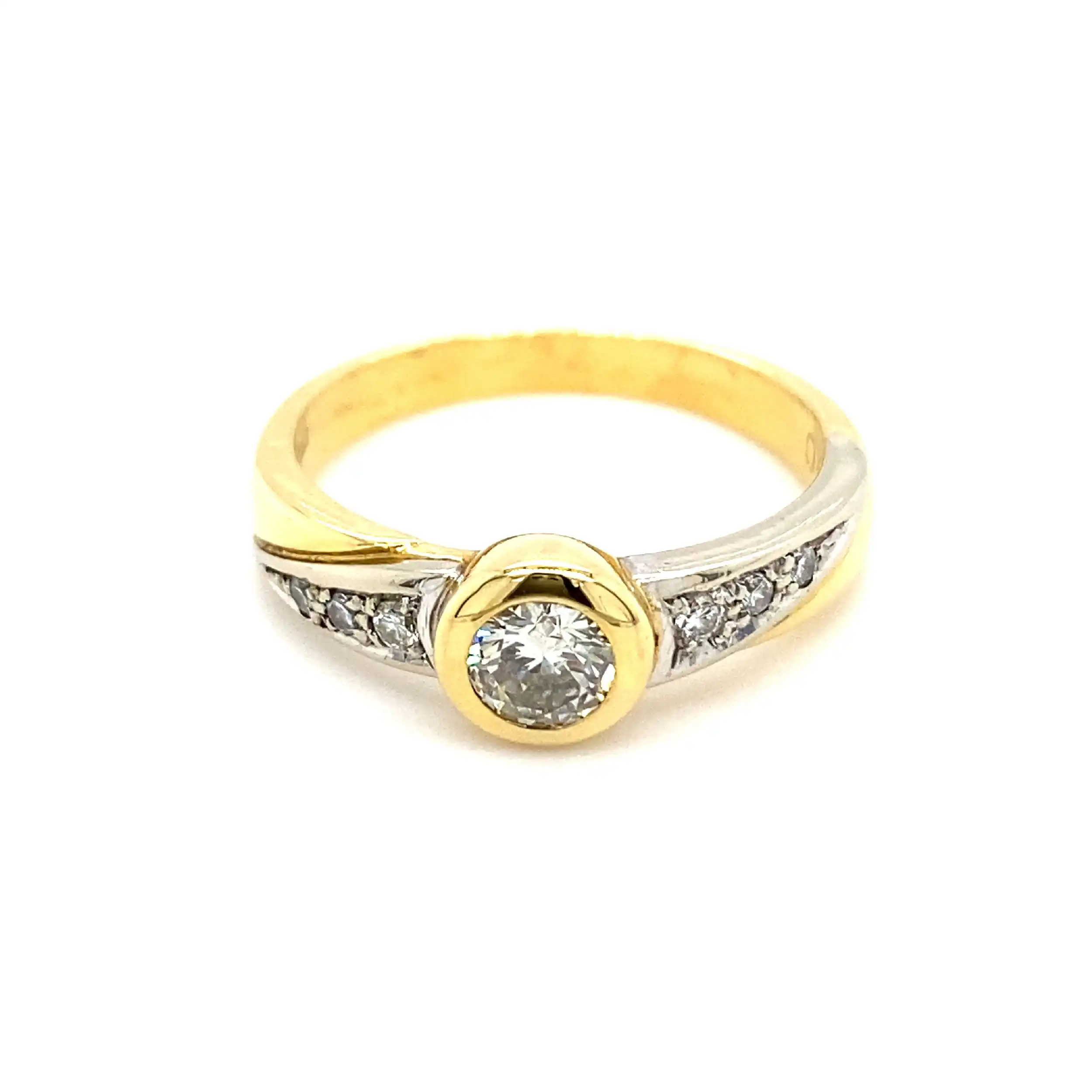 Ring Bicolor mit Brillant-Solitär & Melée-Besatz, graviert mit 0,45ct.