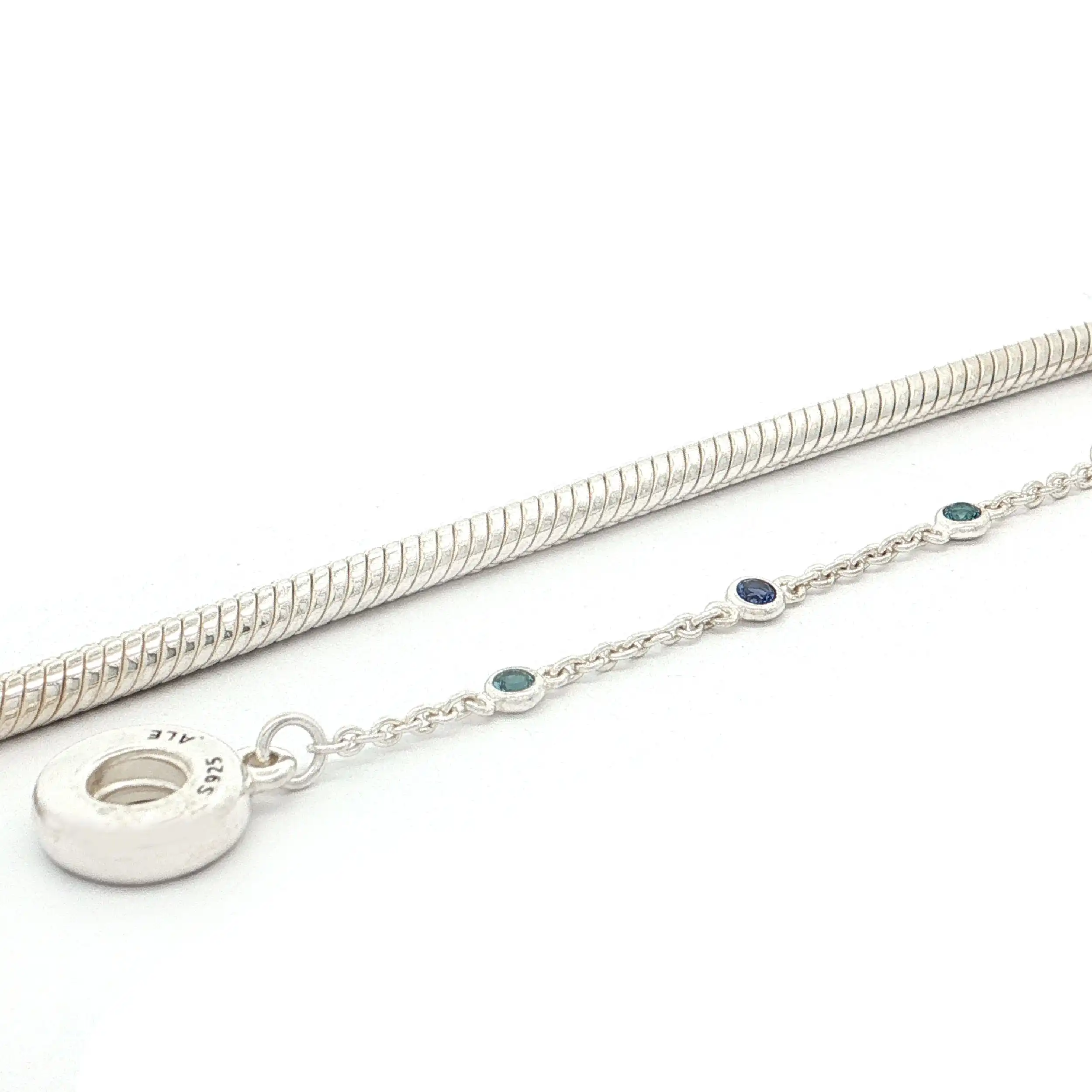Charm-Armband Silber "Pandora" mit Verlängerungskette mit Farbsteinen