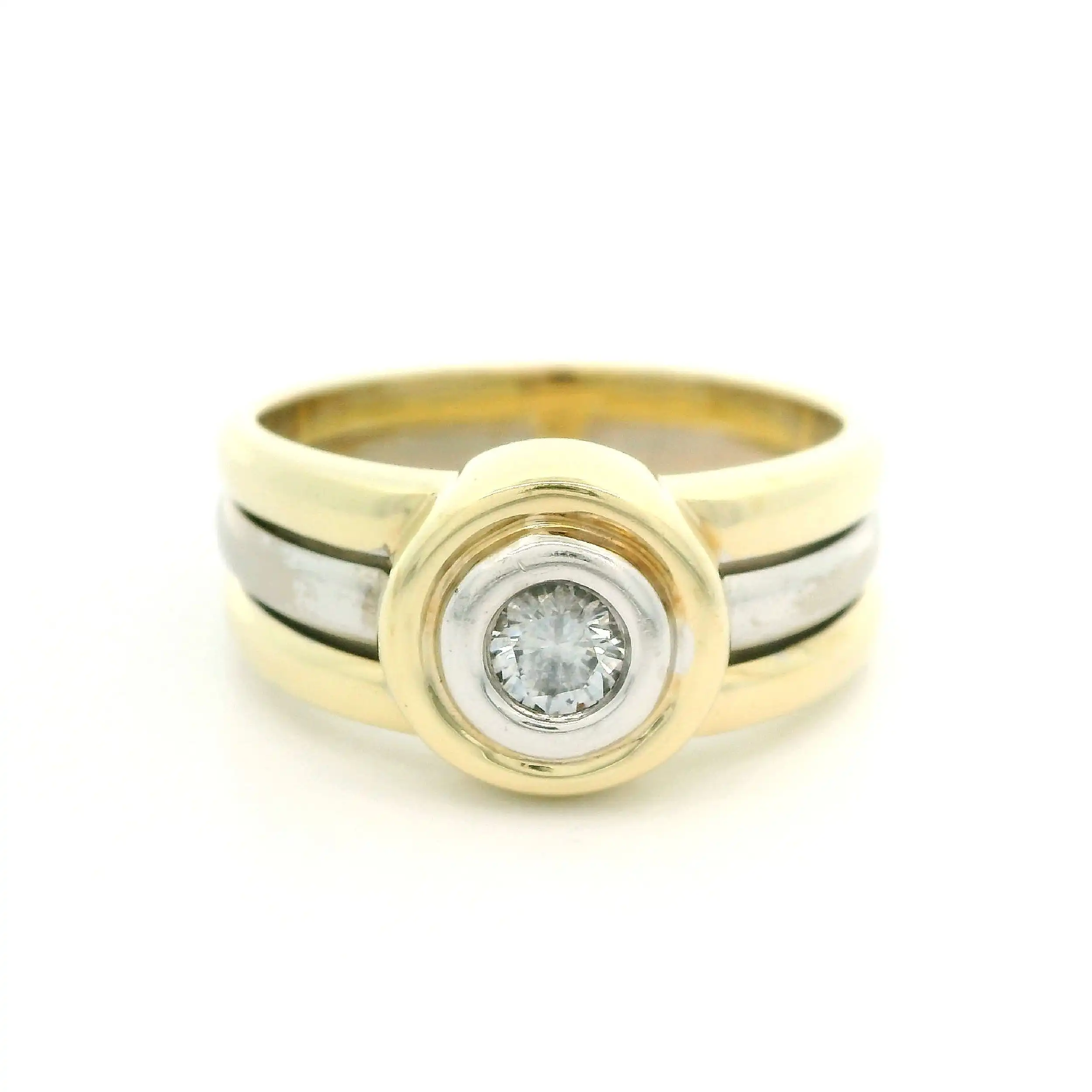 Ring Bicolor mit Brillant, graviert mit 0,22 ct