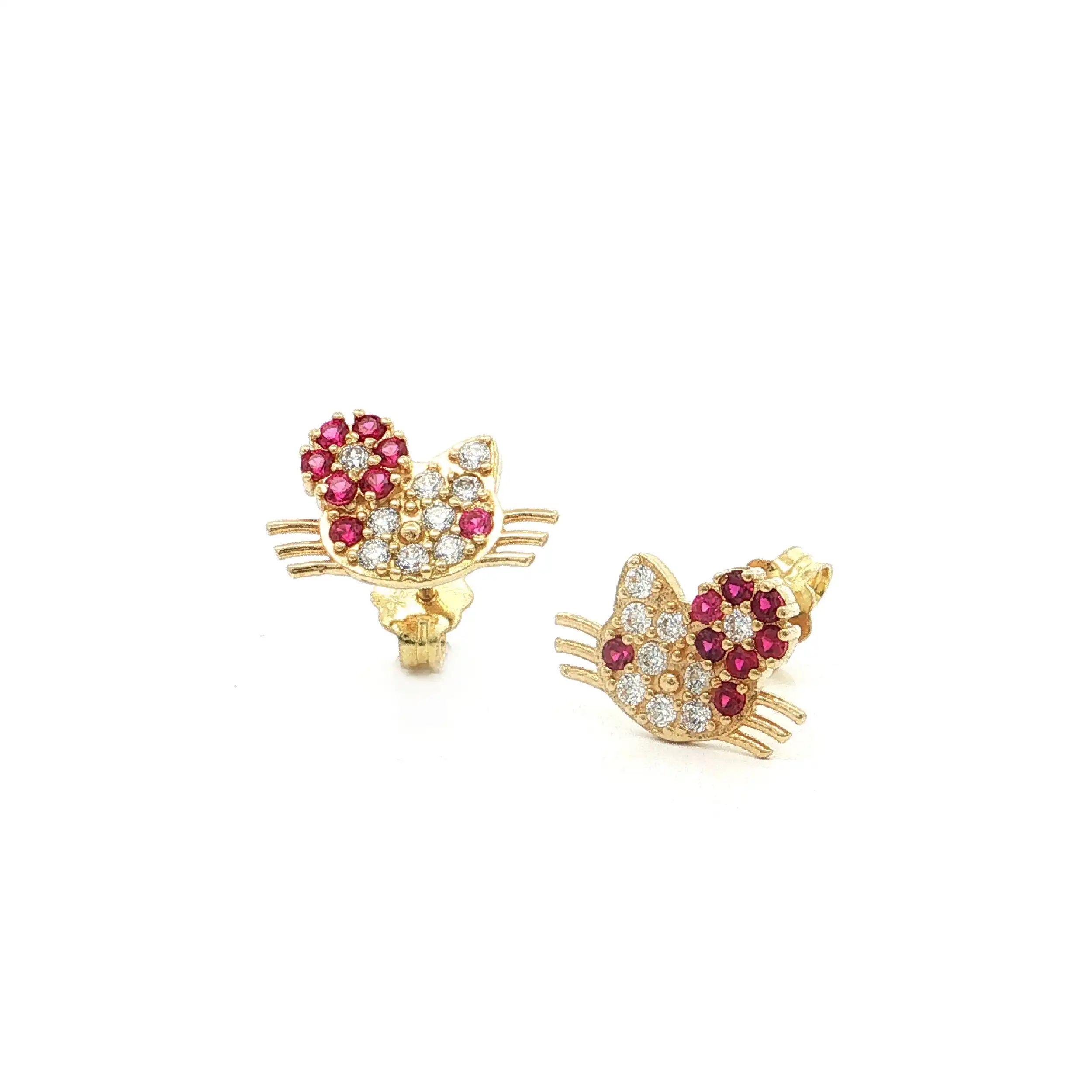 Ohrstecker Gelbgold "Hello Kitty" mit Zirkonia und pinken Farbsteinen