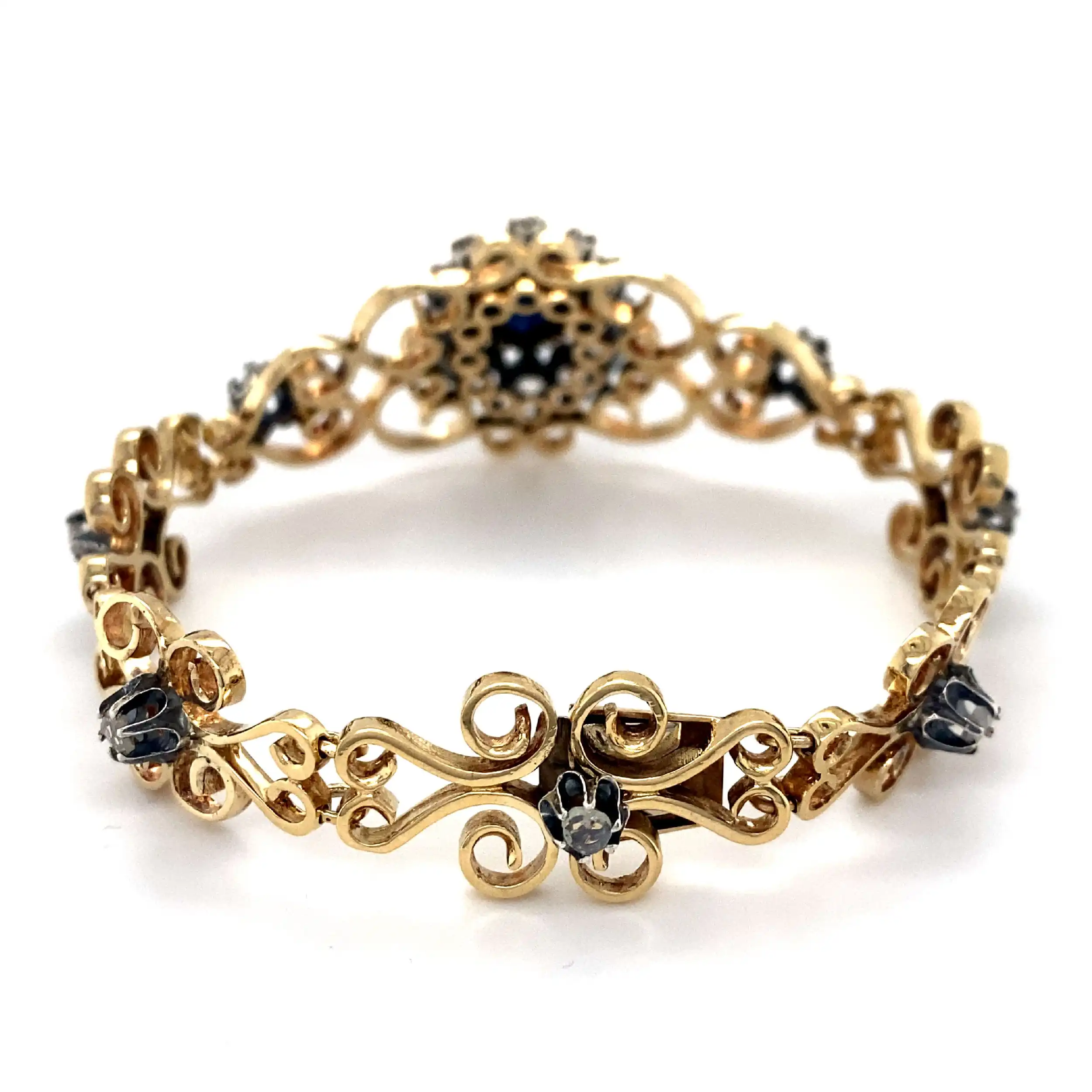 Armband Gelbgold mit Rosen und Saphirdoublette in Silberfasung Armband Gelbgold mit Rosen und Saphirdoublette in Silberfasung