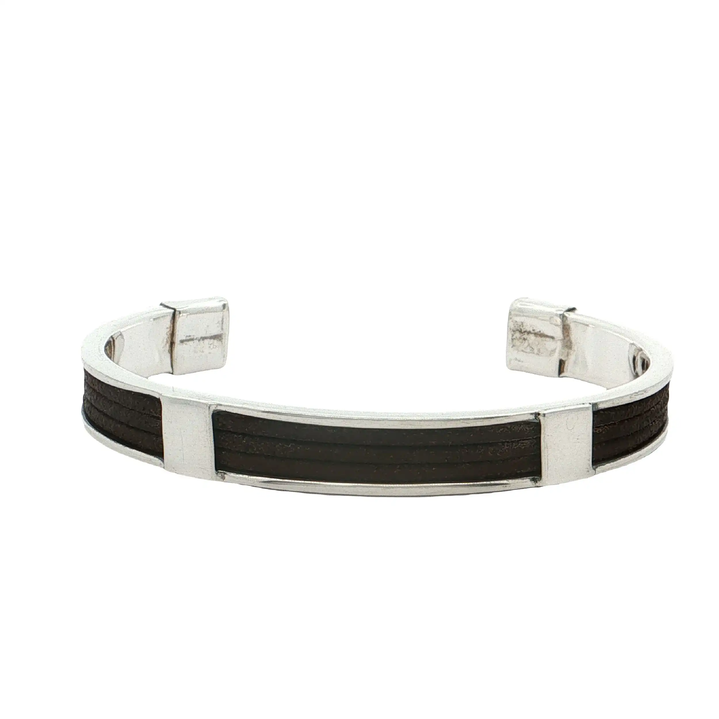 Armreif Silber mit Lederelementen