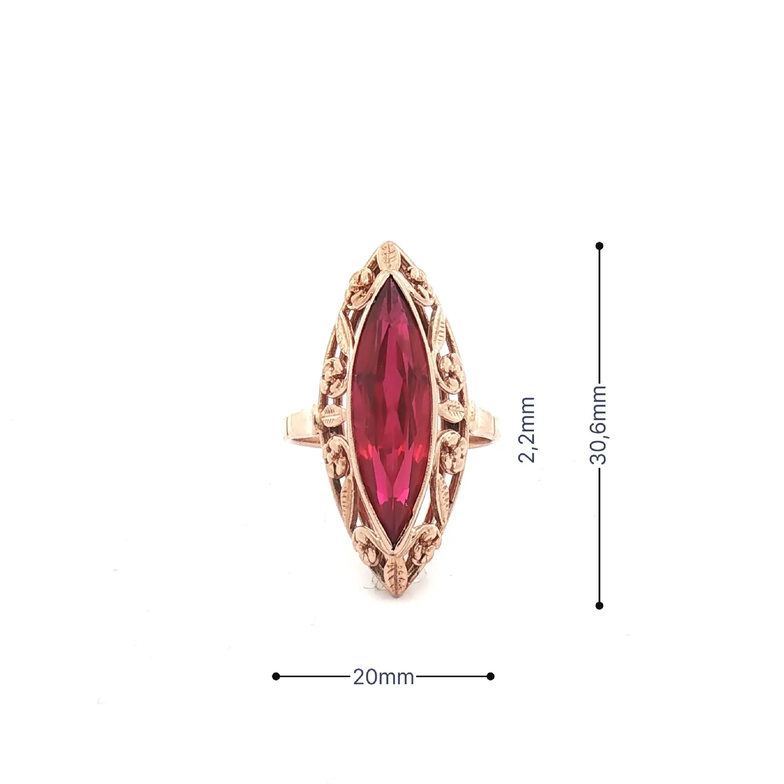 Ring Rotgold mit rotem Farbstein
