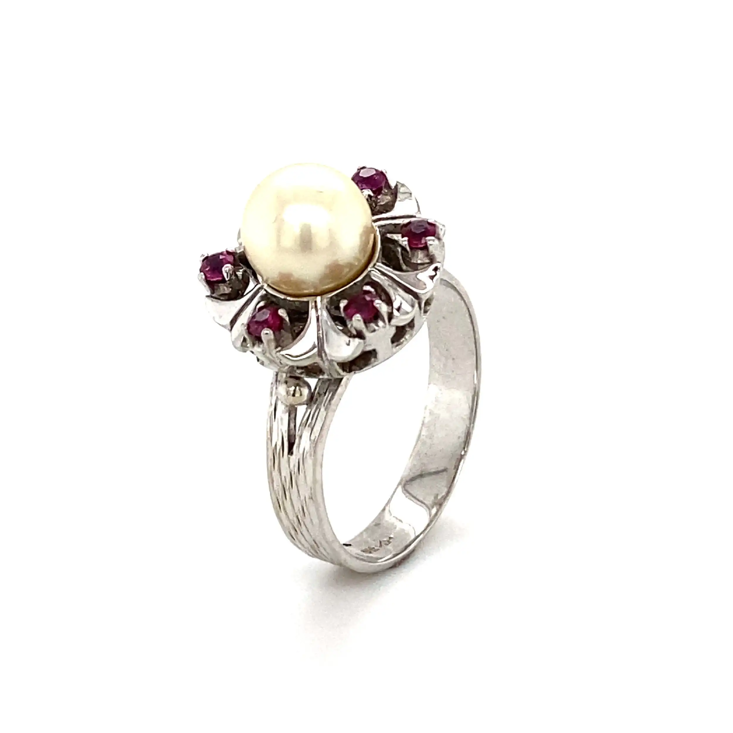Ring Weißgold mit Perle & Rubine Ring Weißgold mit Perle & Rubine
