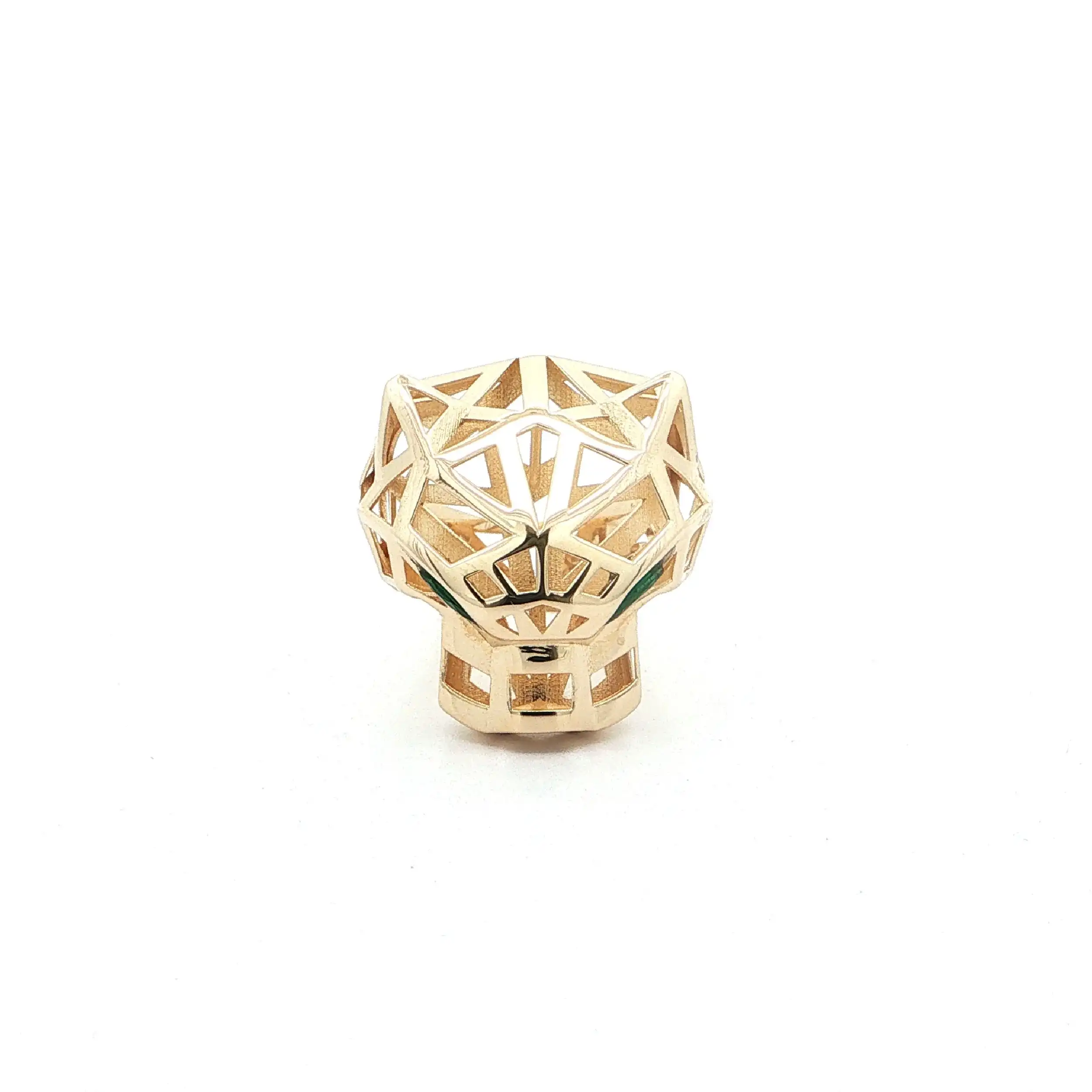 Ring Gelbgold Pantherkopf mit grünen Farbsteinen Ring Gelbgold Pantherkopf mit grünen Farbsteinen