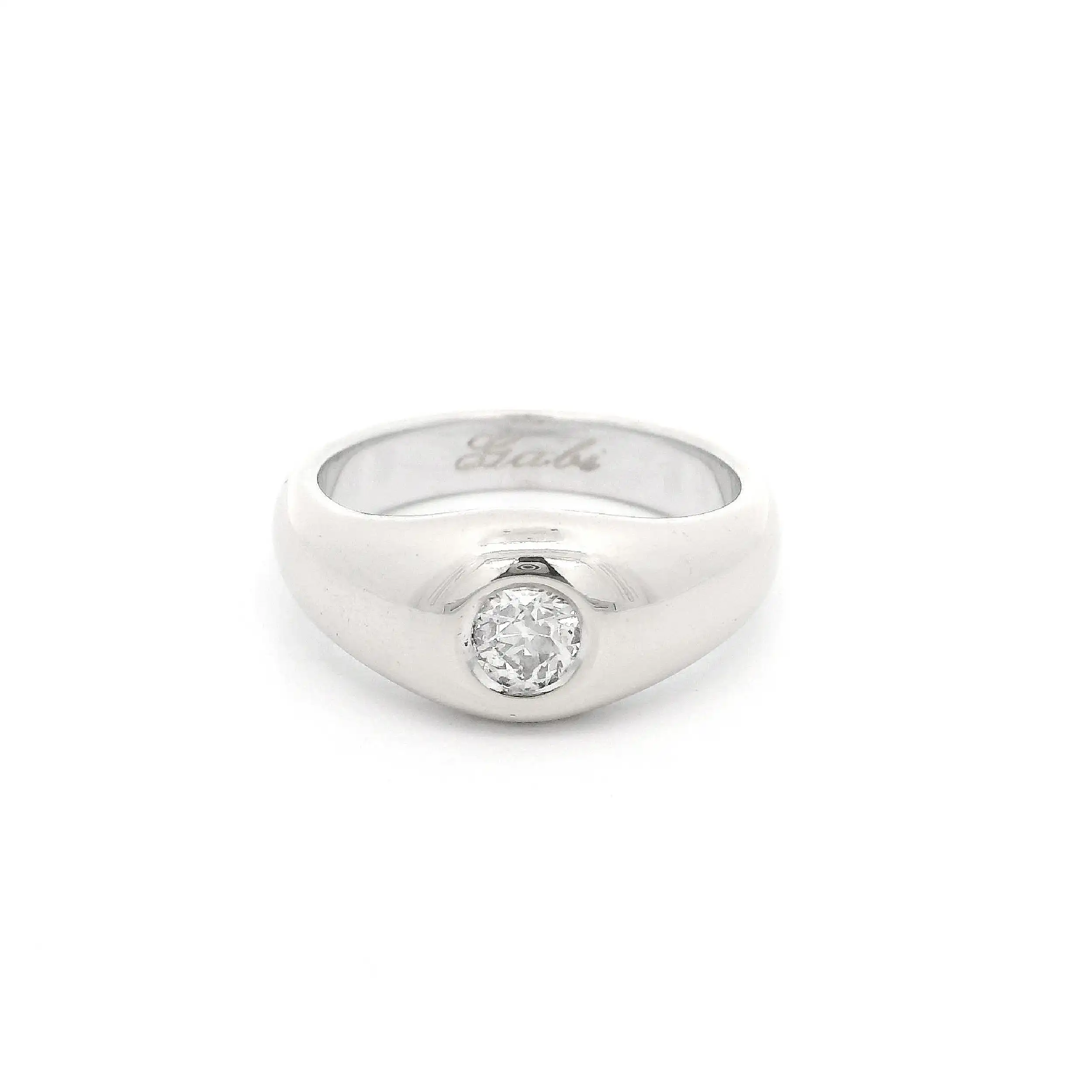 Ring Weißgold mit Altschliff Brillant, graviert mit 0,59ct und "Gabi"