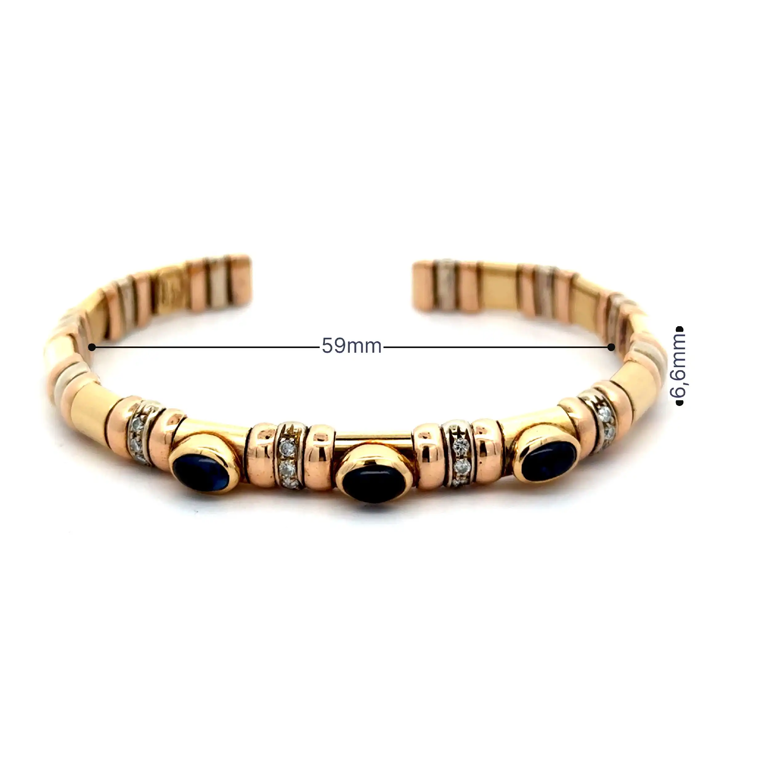 Armreif/ Spange Tricolor mit Saphir Cabochonsteinen & Brillanten Armreif/ Spange Tricolor mit Saphir Cabochonsteinen & Brillanten