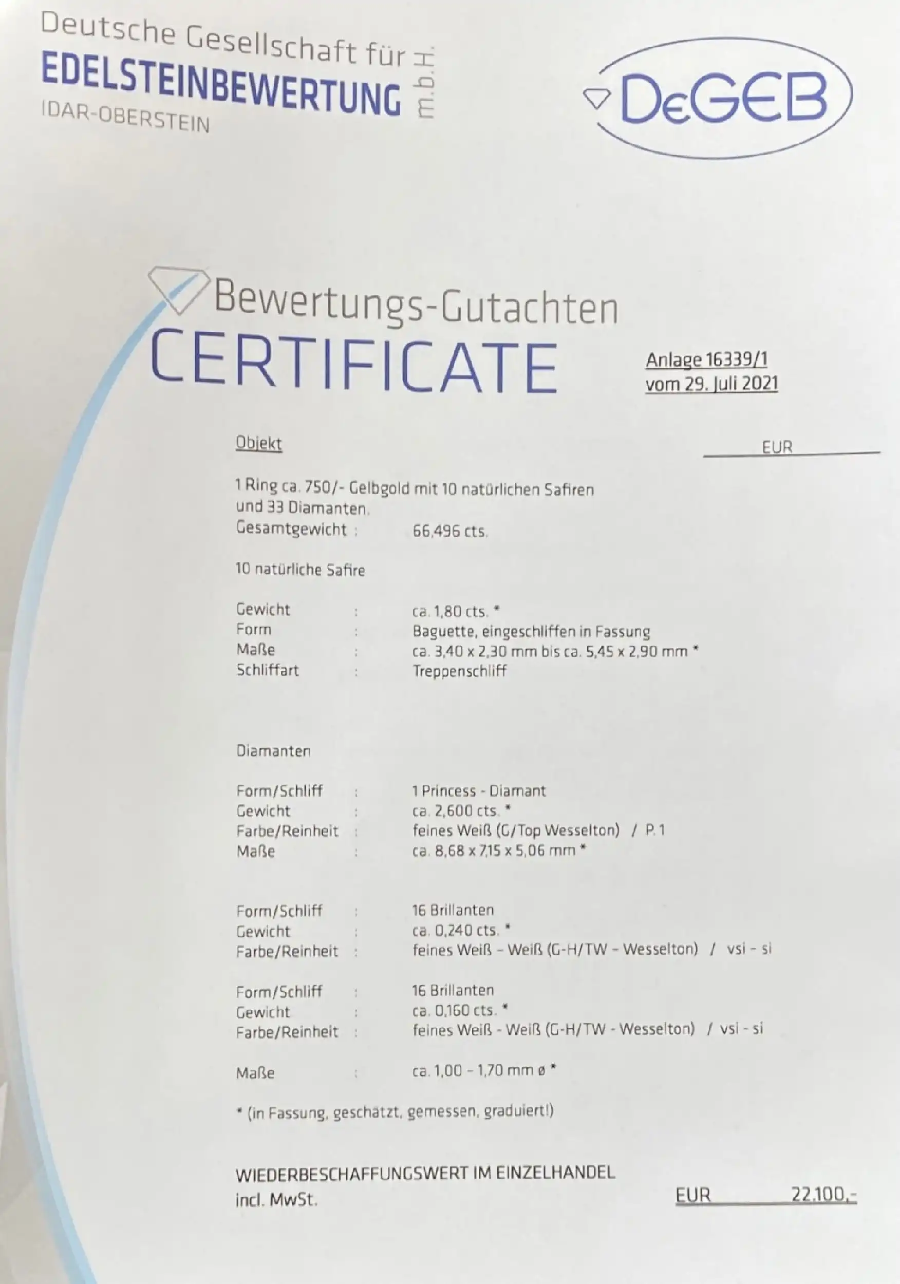 Herrenring mit Princess Diamant, Saphiren und Brillanten, mit DeGEB Gutachten 22.100 Euro Herrenring mit Princess Diamant, Saphiren und Brillanten, mit DeGEB Gutachten 22.100 Euro