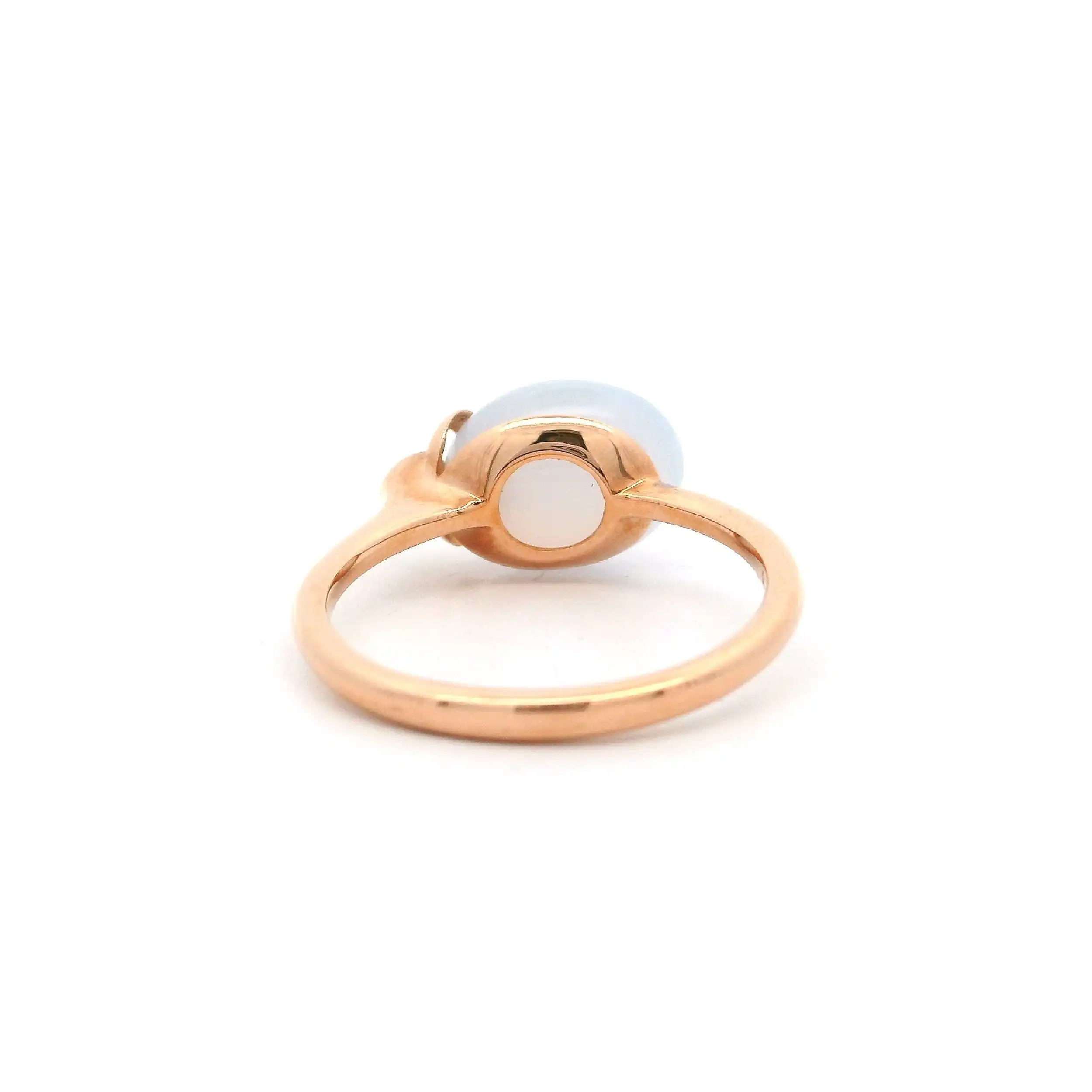 Ring Roségold mit Chalcedon Cabochon & Brillant, graviert mit 0,01ct.