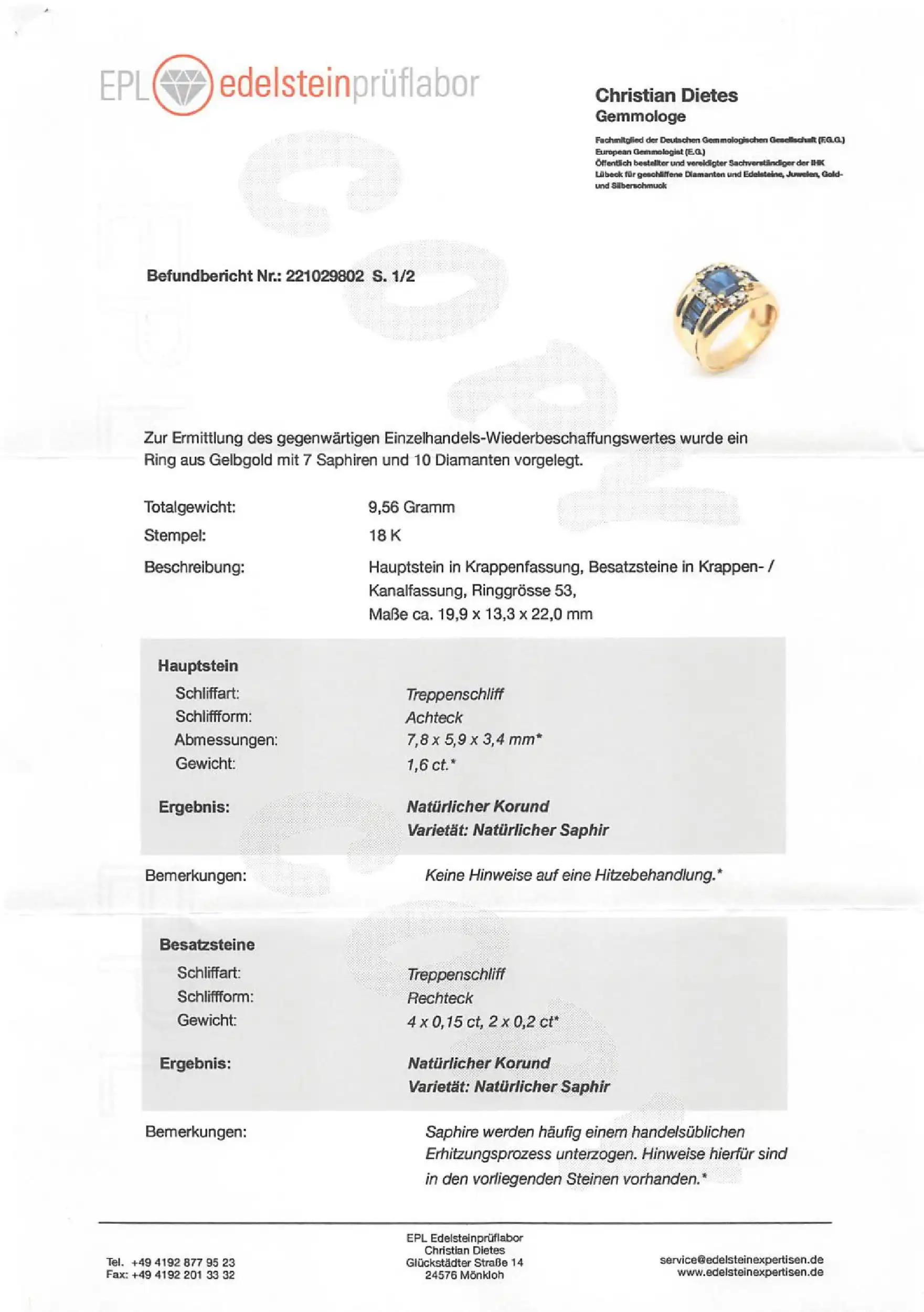 Ring Gelbgold mit Saphiren und Brillanten, mit Expertise von EPL