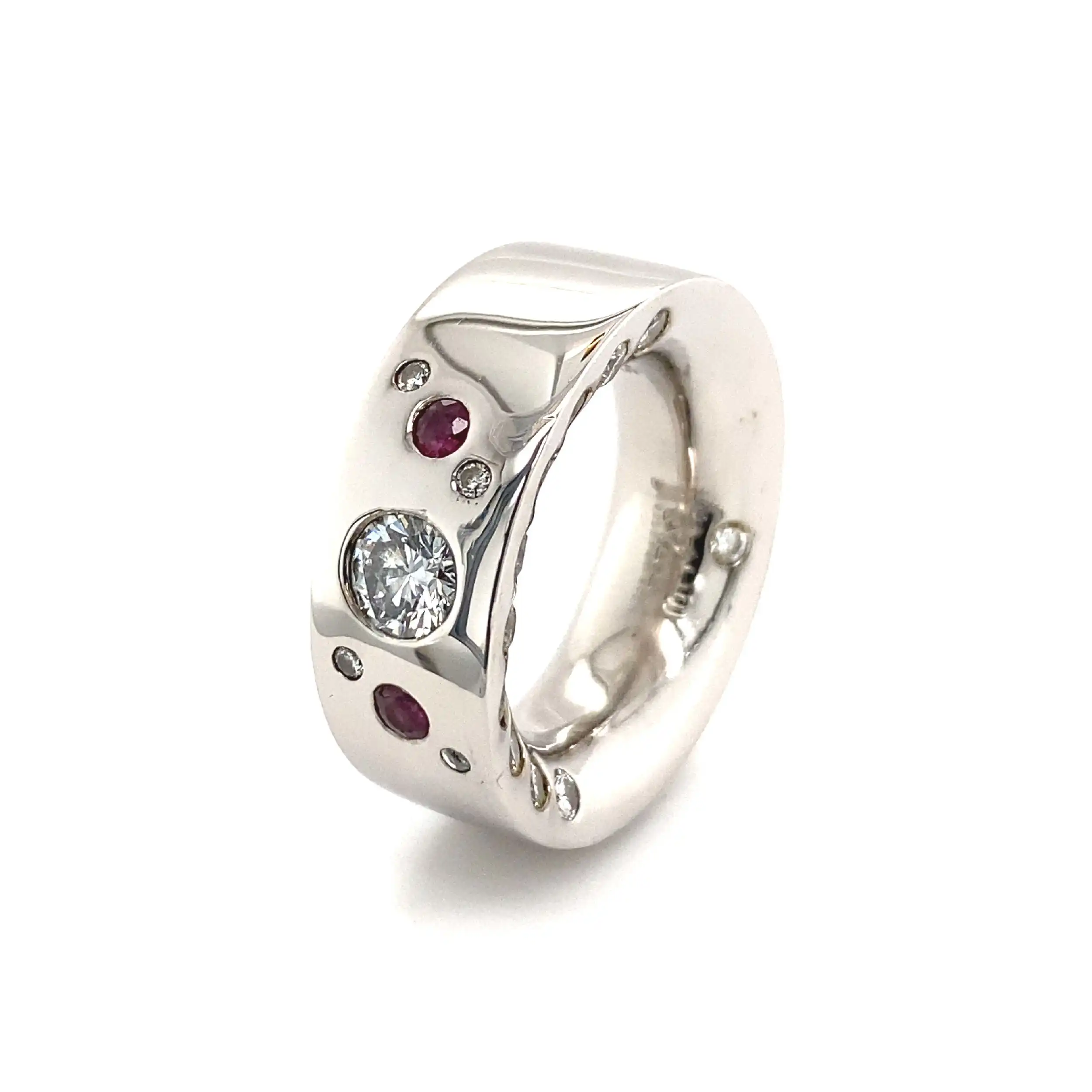 Ring Weißgold massiv mit Rubinen & Brillanten