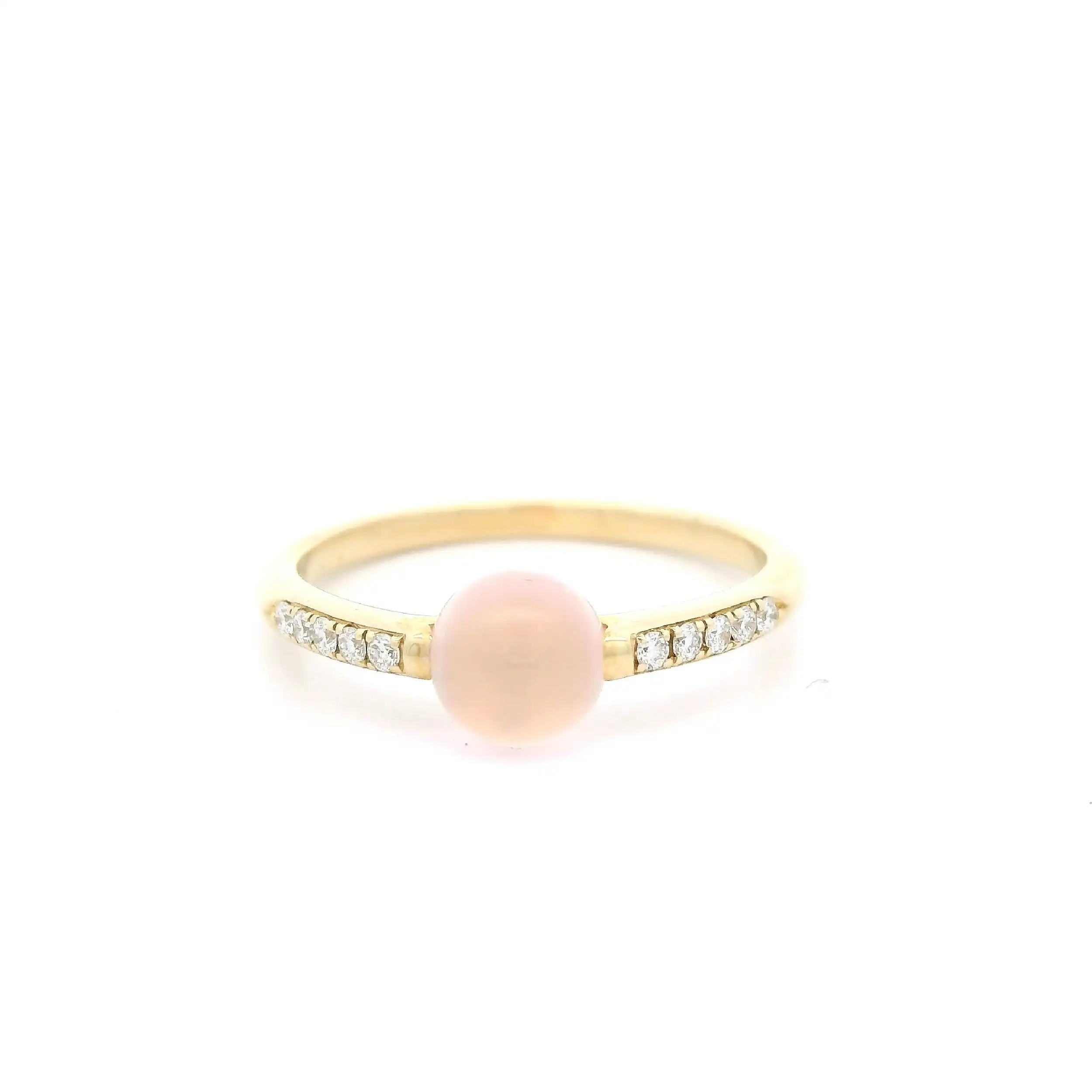 Ring Gelbgold mit Brillanten und Rosenqaurz Cabochon mit 0,10ct graviert