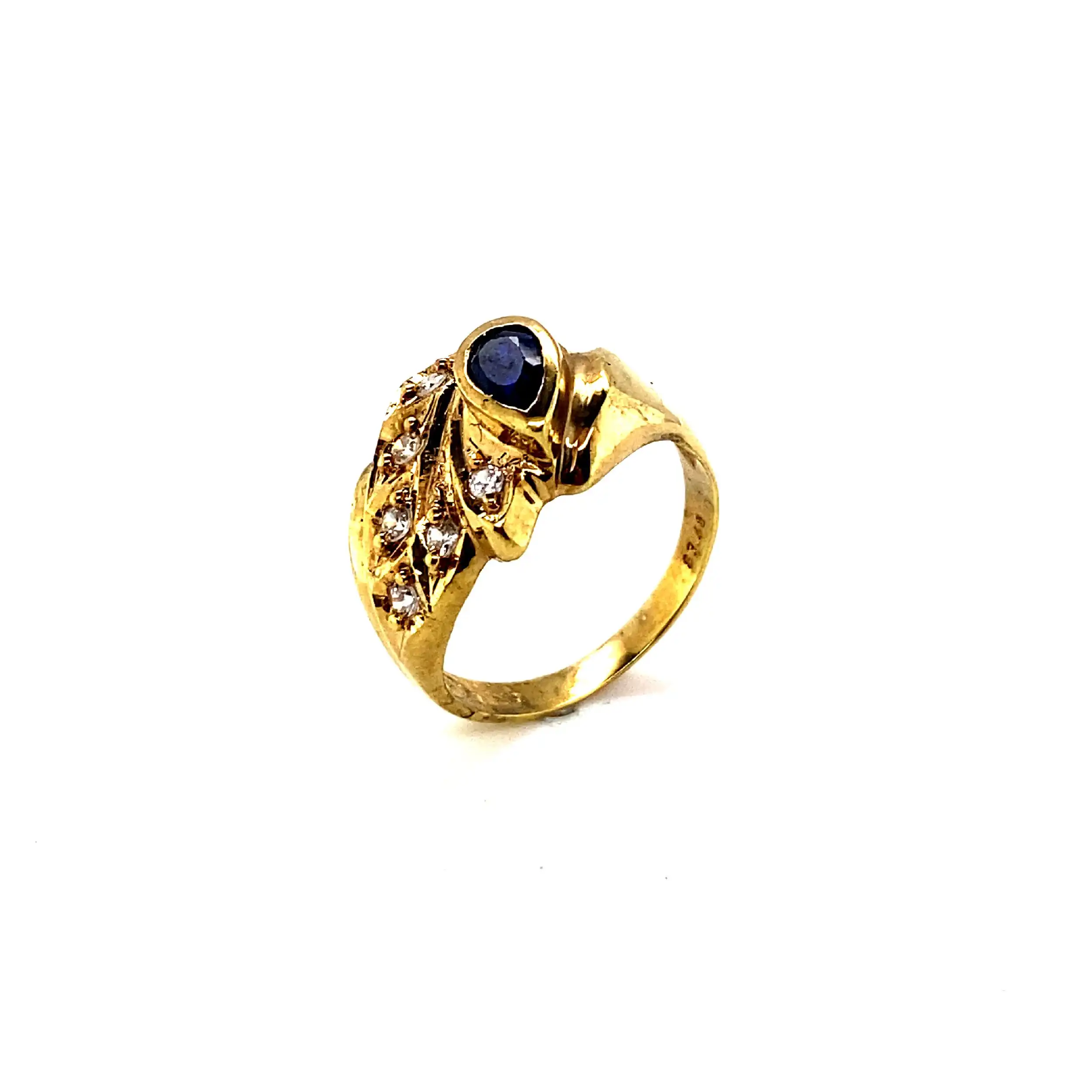 Ring Gelbgold mit Zirkonia und blauem Farbstein Ring Gelbgold mit Zirkonia und blauem Farbstein