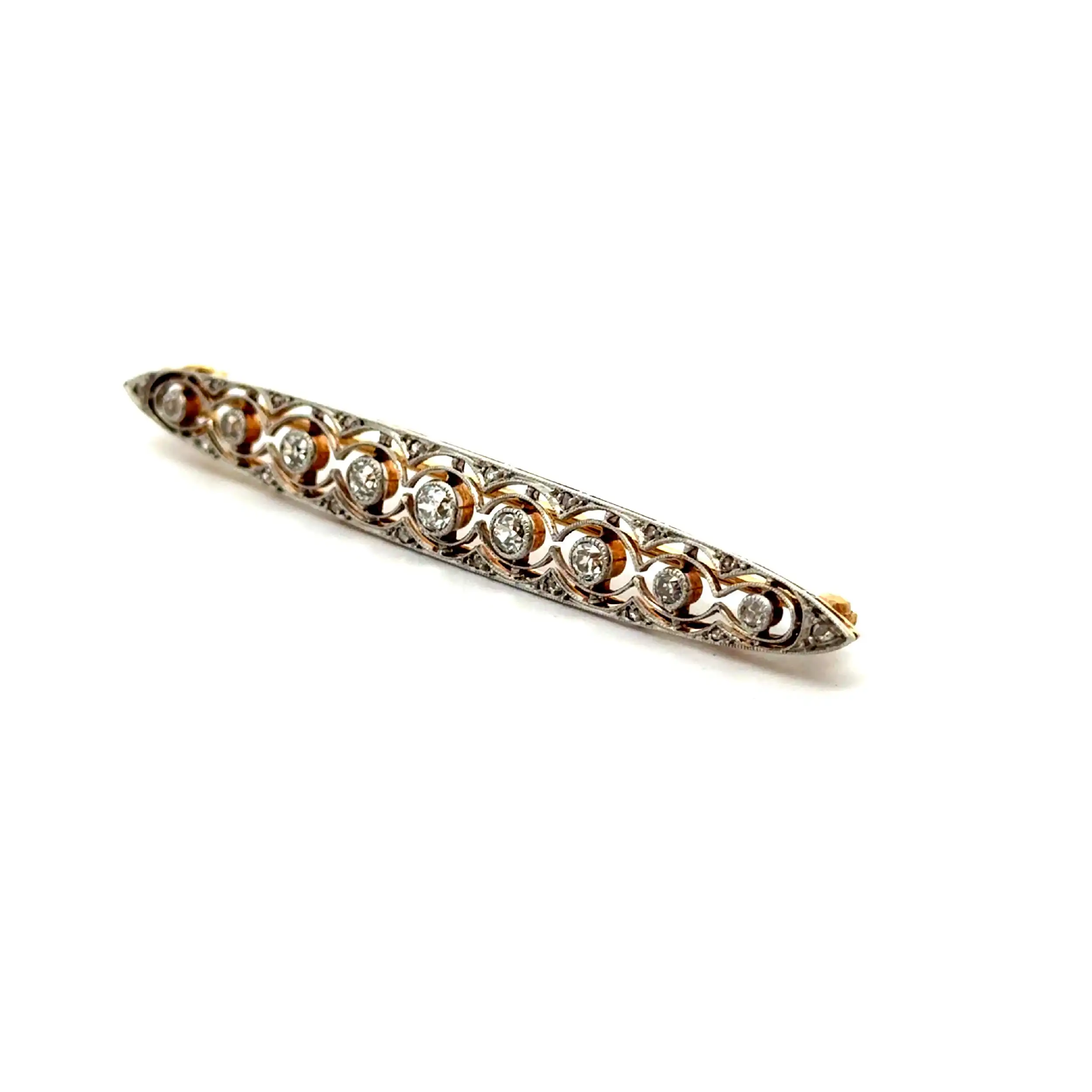 Nadel Bicolor Art Deko mit Brillanten & Diamantrosen