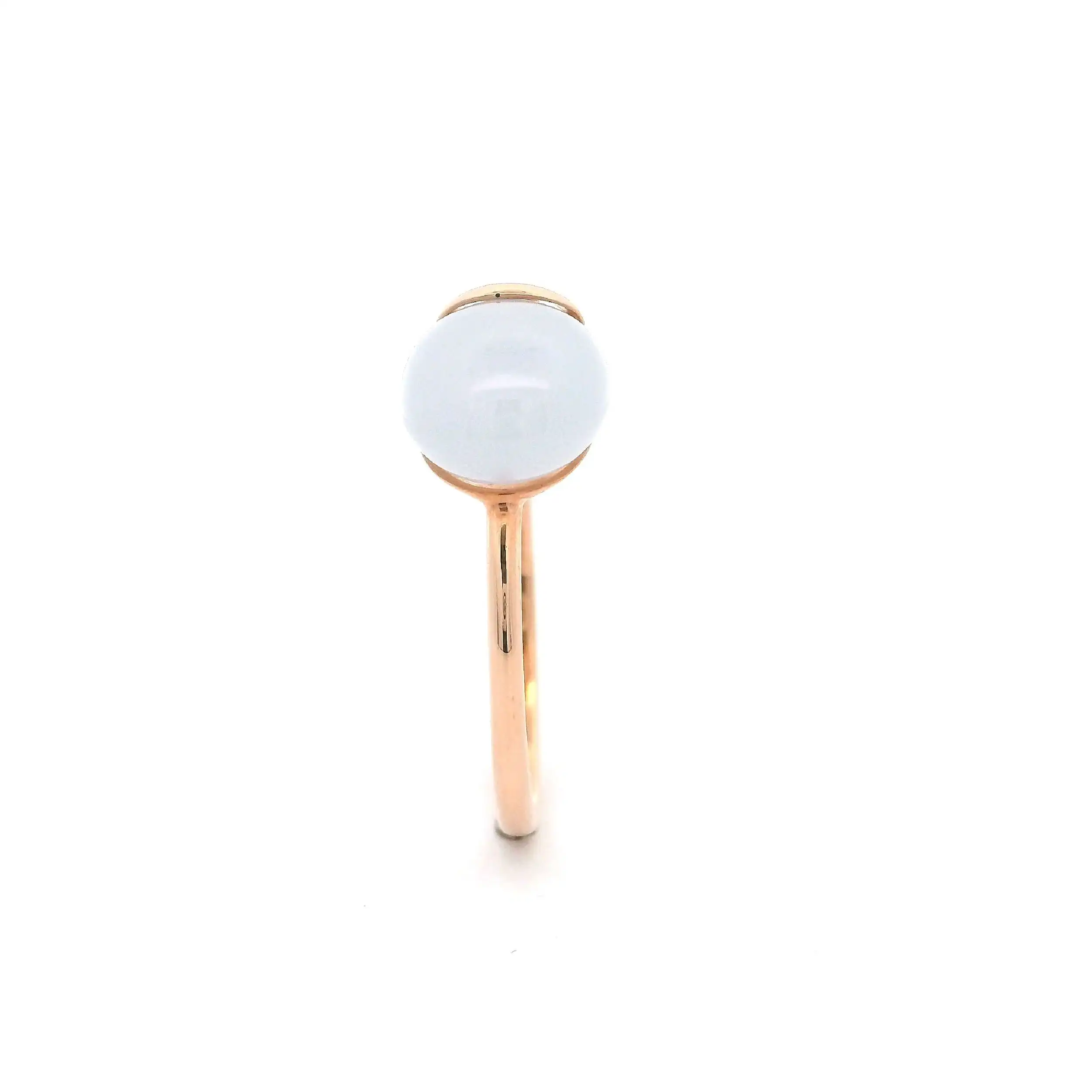 Ring Roségold mit Chalcedon Cabochon & Brillant, graviert mit 0,01ct.