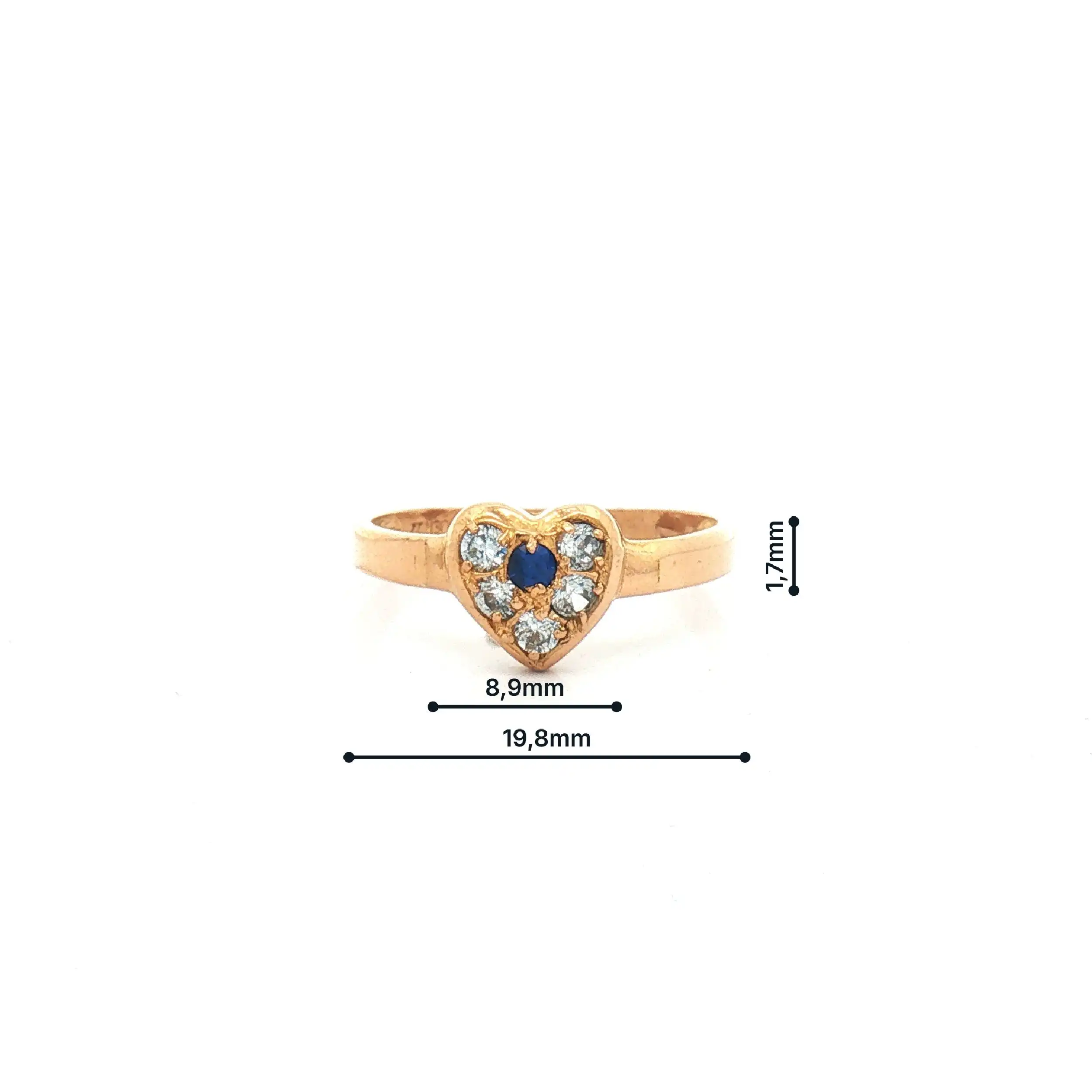 Ring Gelbgold mit Herz Zirkonia und blauem Farbstein