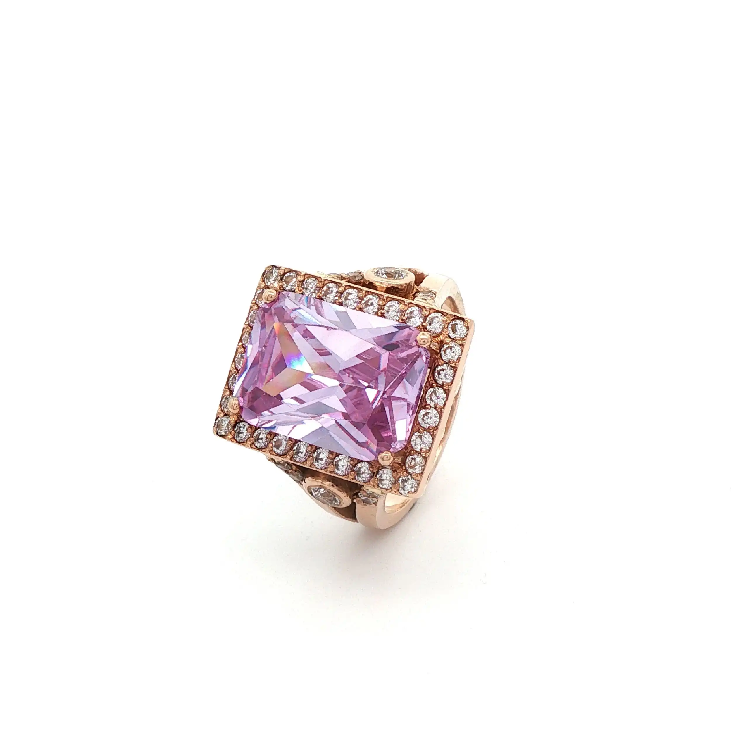 Ring Rotgold mit helllila Farbstein und Zirkonia Ring Rotgold mit helllila Farbstein und Zirkonia