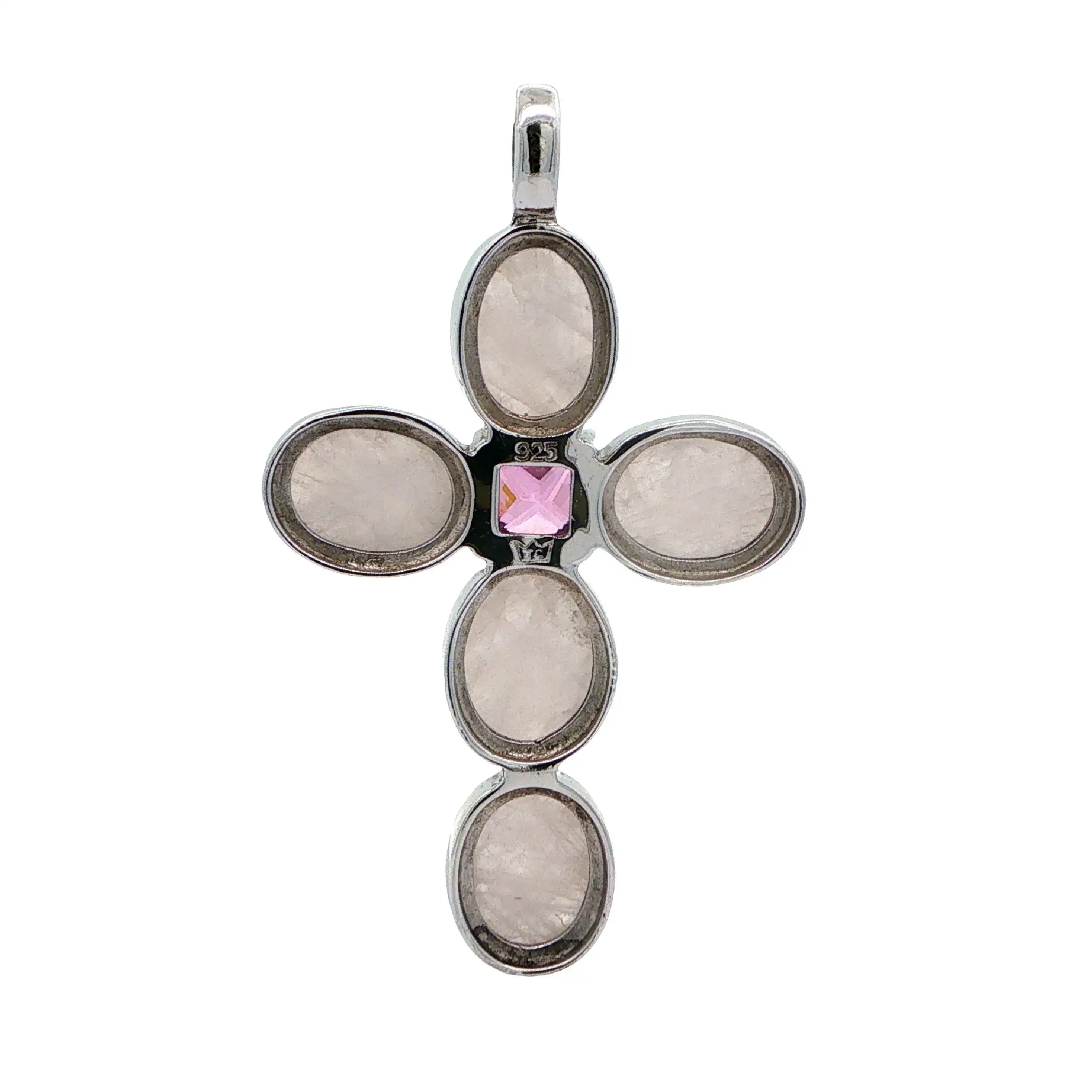 Anhänger Silber Kreuz mit rosa Farbsteinen
