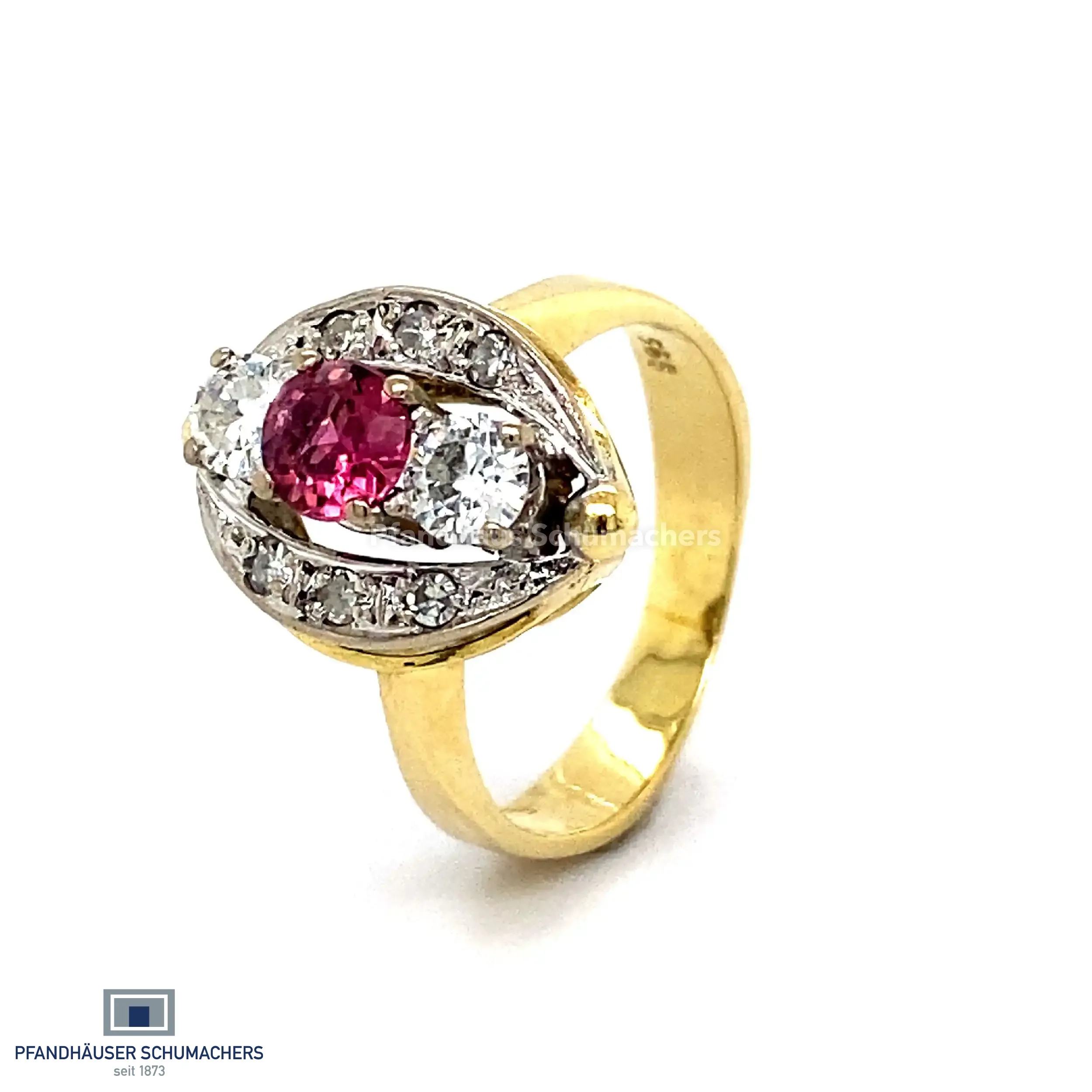 Ring Bicolor mit Turmalin, Brillanten und Diamanten 
