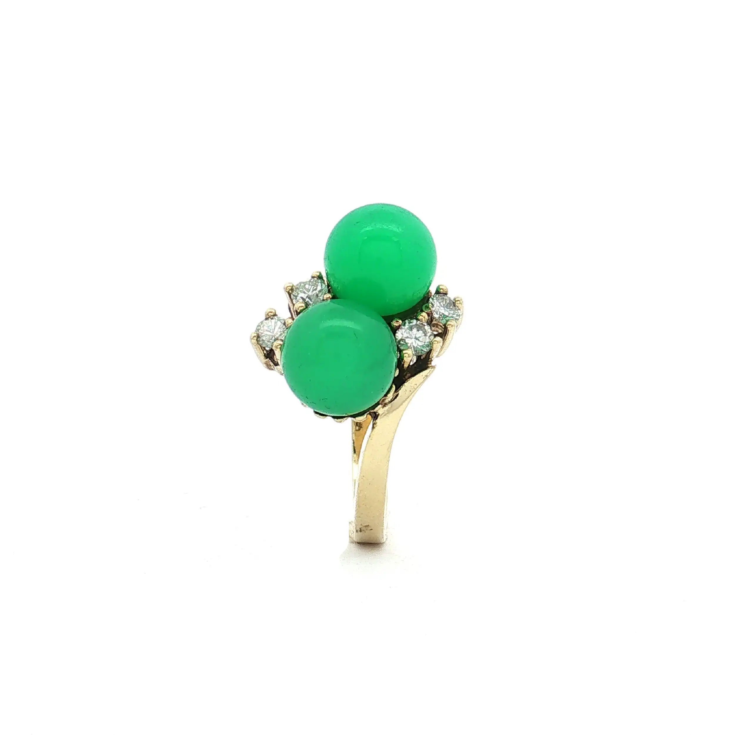 Ring Gelbgold mit Brillanten Chrysopras Cabochons