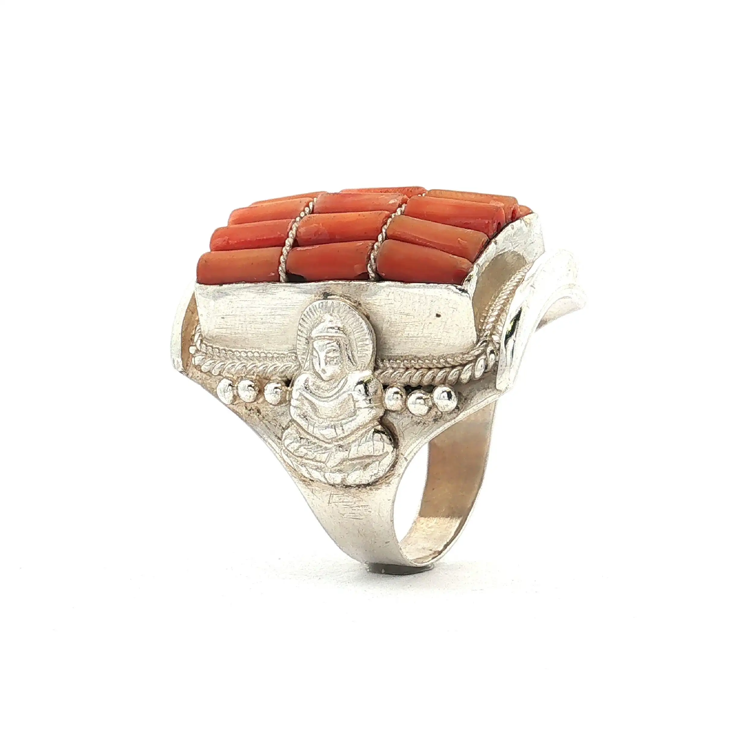 Tibetanischer Ring Silber mit Koralle