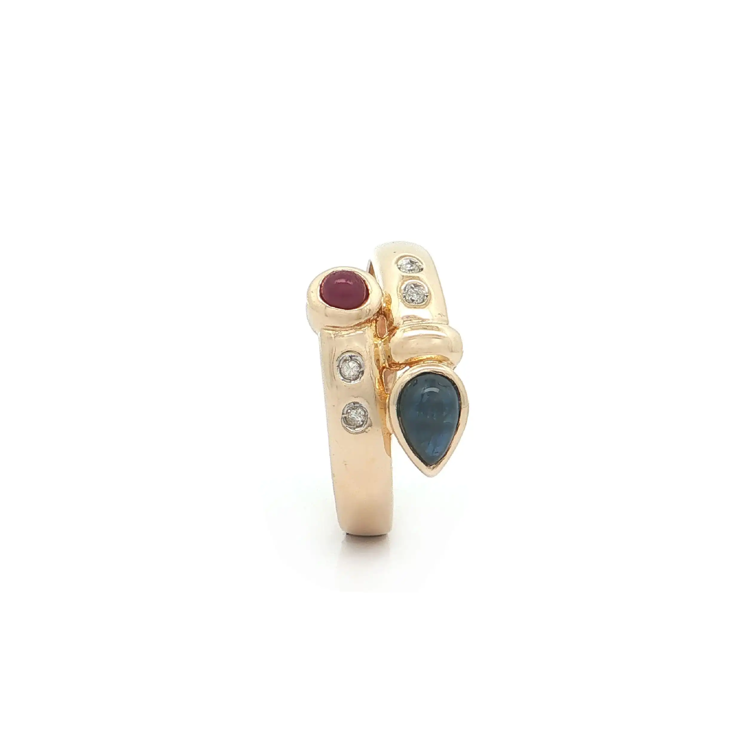 Ring Gelbgold mit Diamanten, Saphir- und Rubin Cabochon
