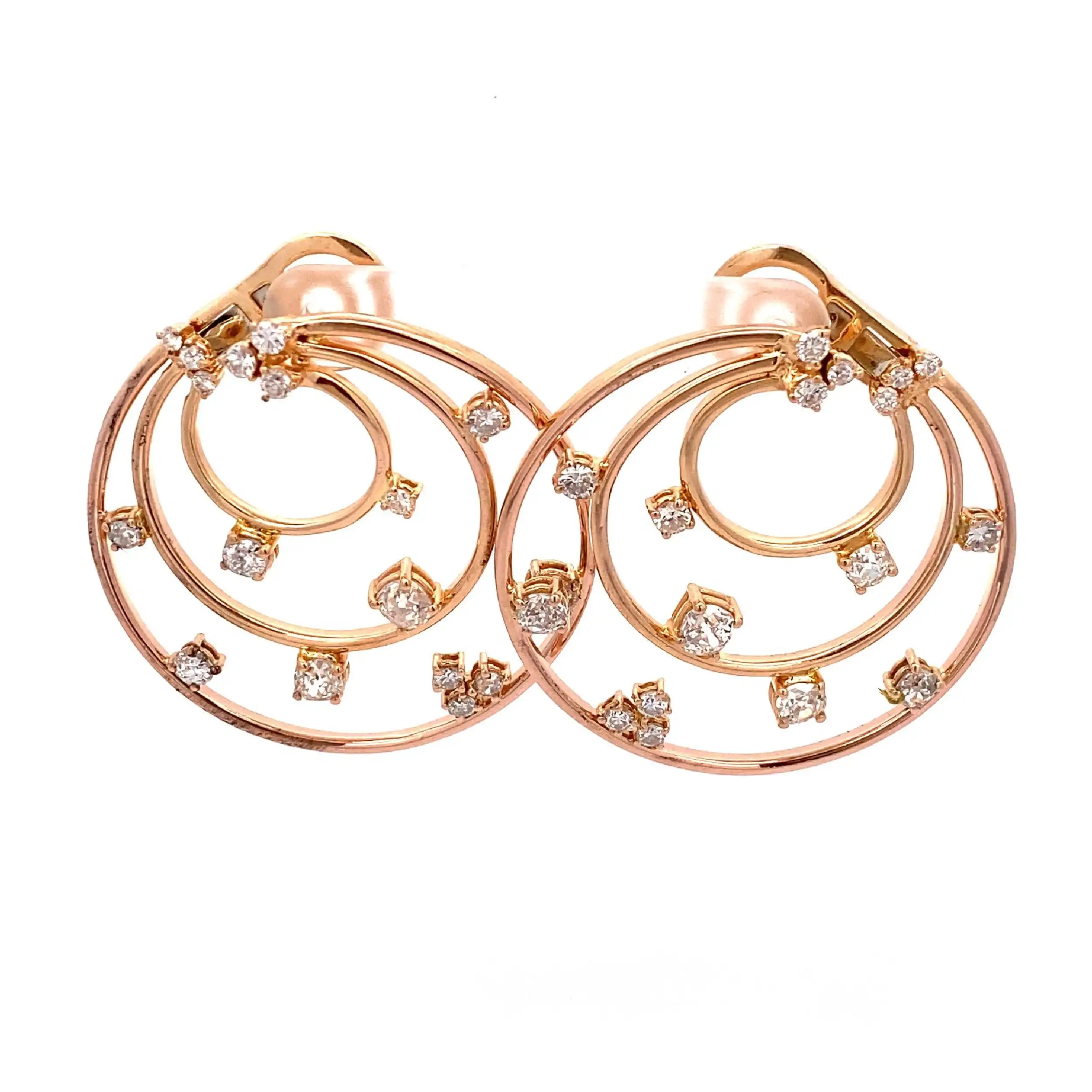 Paar Creolen Rosegold mit Brillanten und Diamanten Altschliff Paar Creolen Rosegold mit Brillanten und Diamanten Altschliff