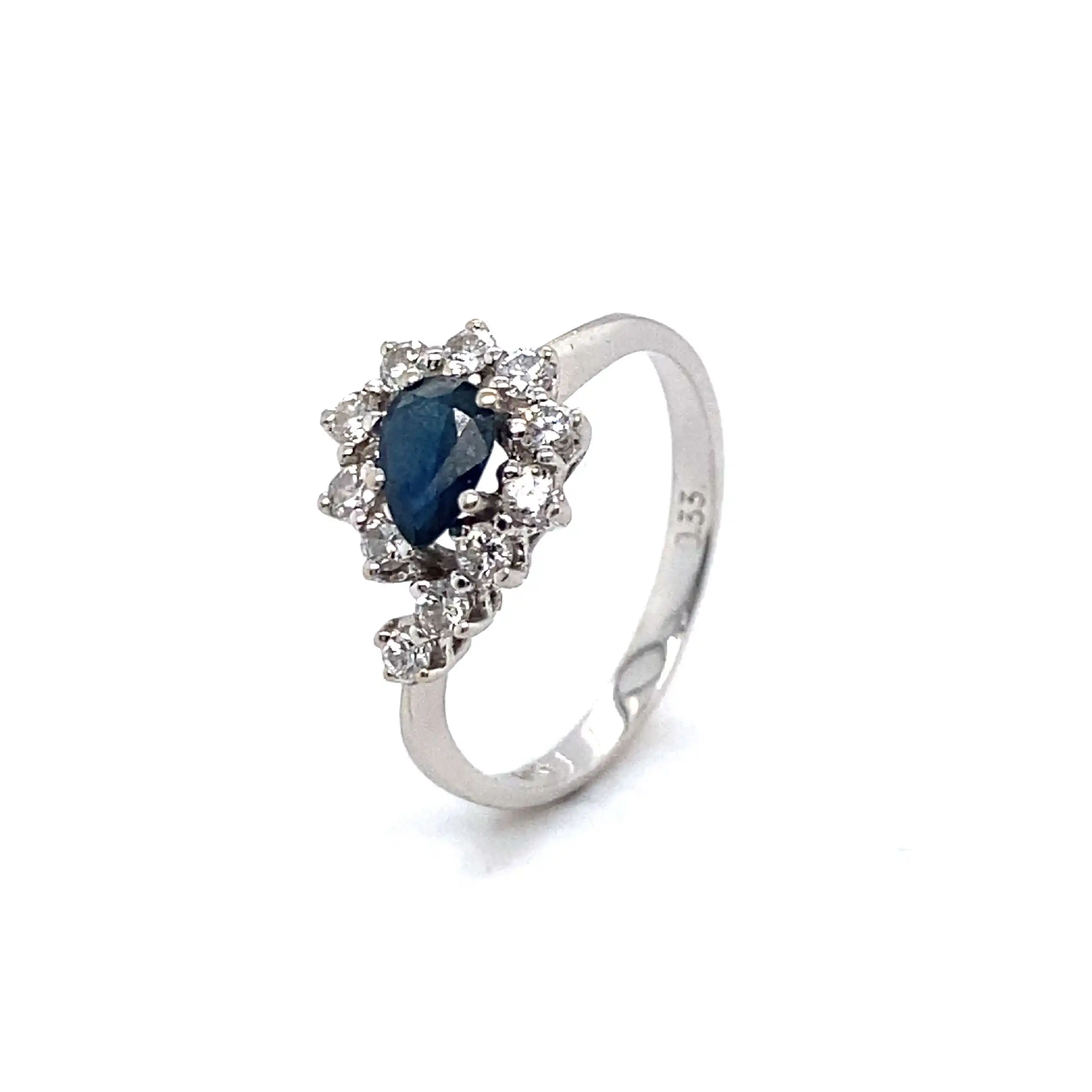 Ring Weißgold mit Saphir und Brillanten, graviert 0,33ct Ring Weißgold mit Saphir und Brillanten, graviert 0,33ct