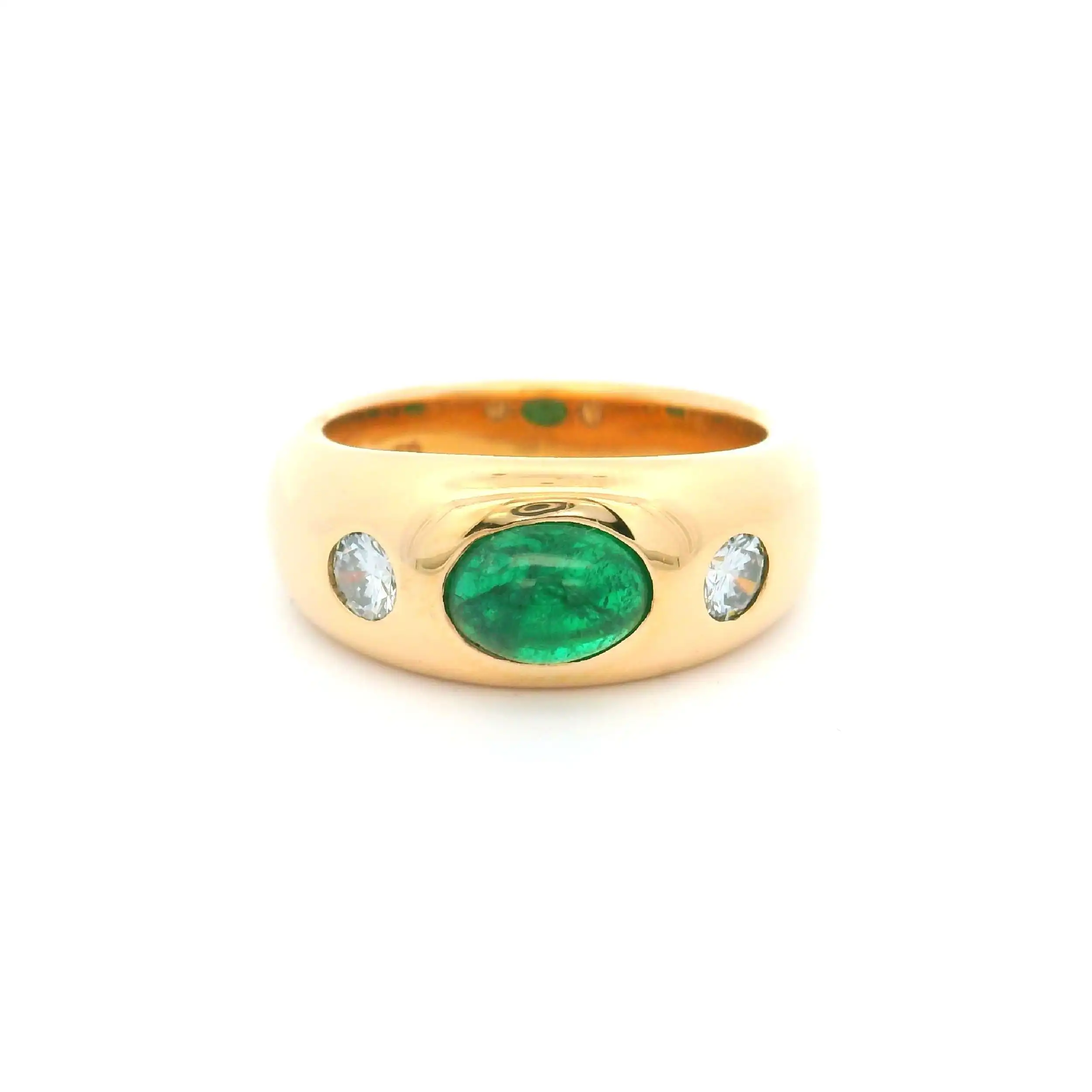Ring Gelbgold mit Smaragd Cabochon und 2 Brillanten