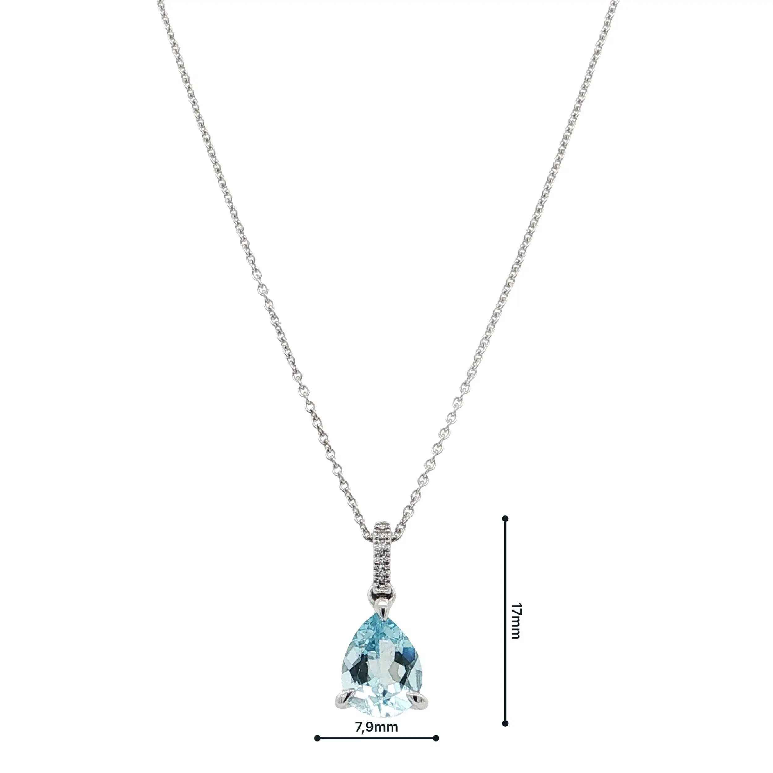 Kette Weißgold mit Anhänger, Diamanten 0,02ct. TW/SI & Aquamarin 1,37ct. Kette Weißgold mit Anhänger, Diamanten 0,02ct. TW/SI & Aquamarin 1,37ct.