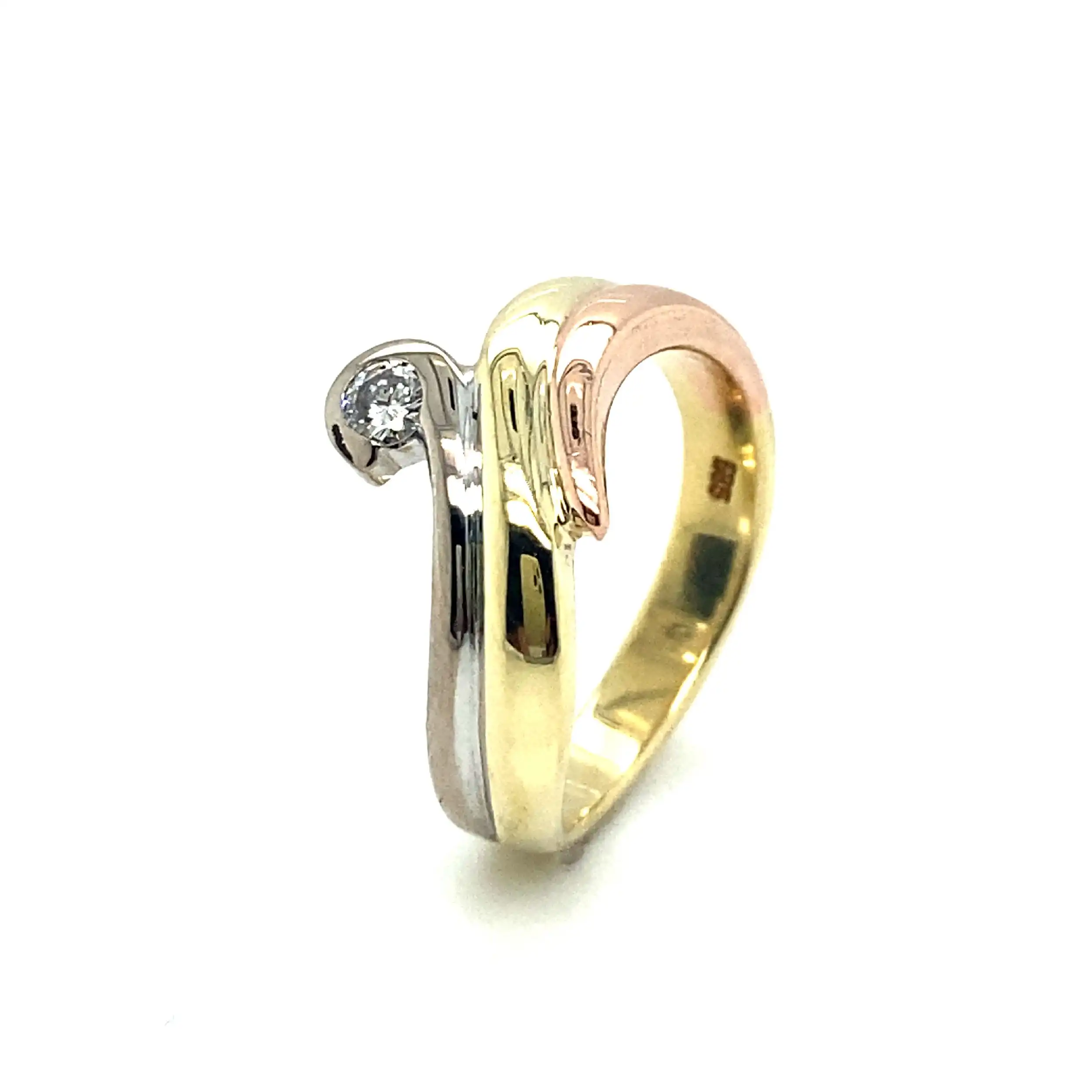 Ring Tricolor mit Brillant, graviert mit 0,12ct Ring Tricolor mit Brillant, graviert mit 0,12ct